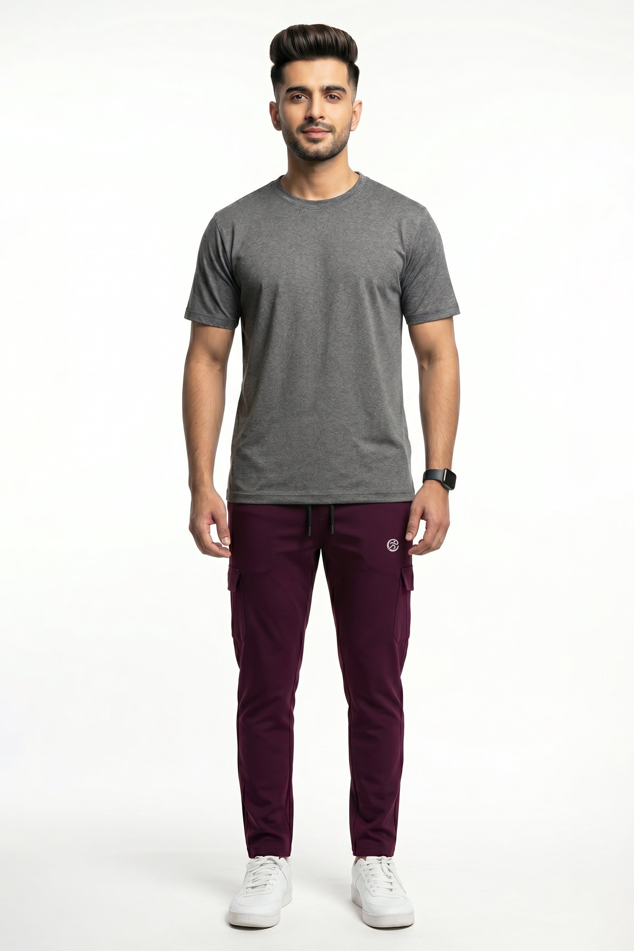 Imported  Performance Tracksuit -  Micro Strech Maroon Trouser - Imported Light Gray Polyester Shirt