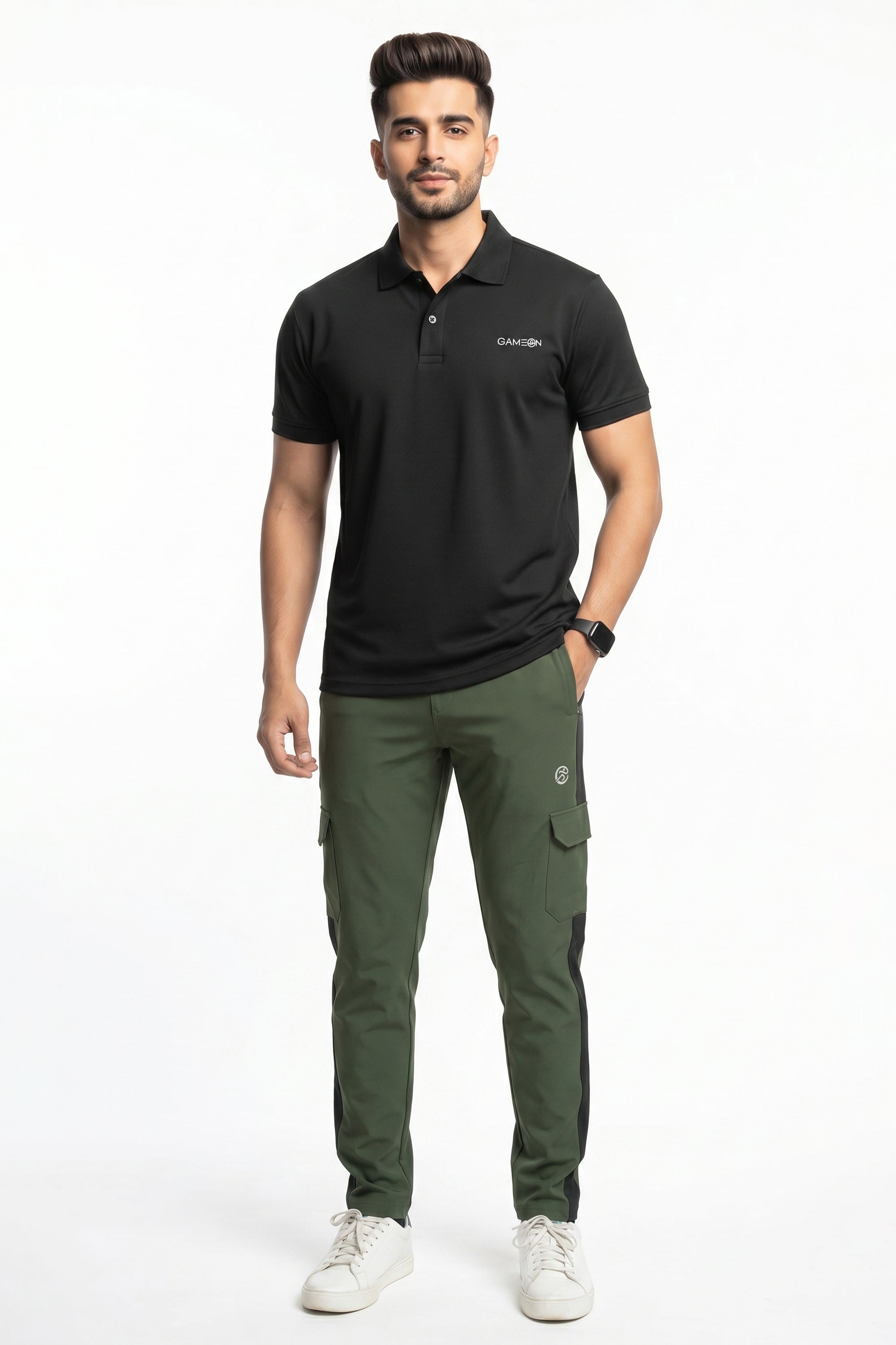 Ellite PowerStride Tracksuit - Imprted Olive & Black BD Lecra Trouser + Premium Plain Black Polyester Shirt