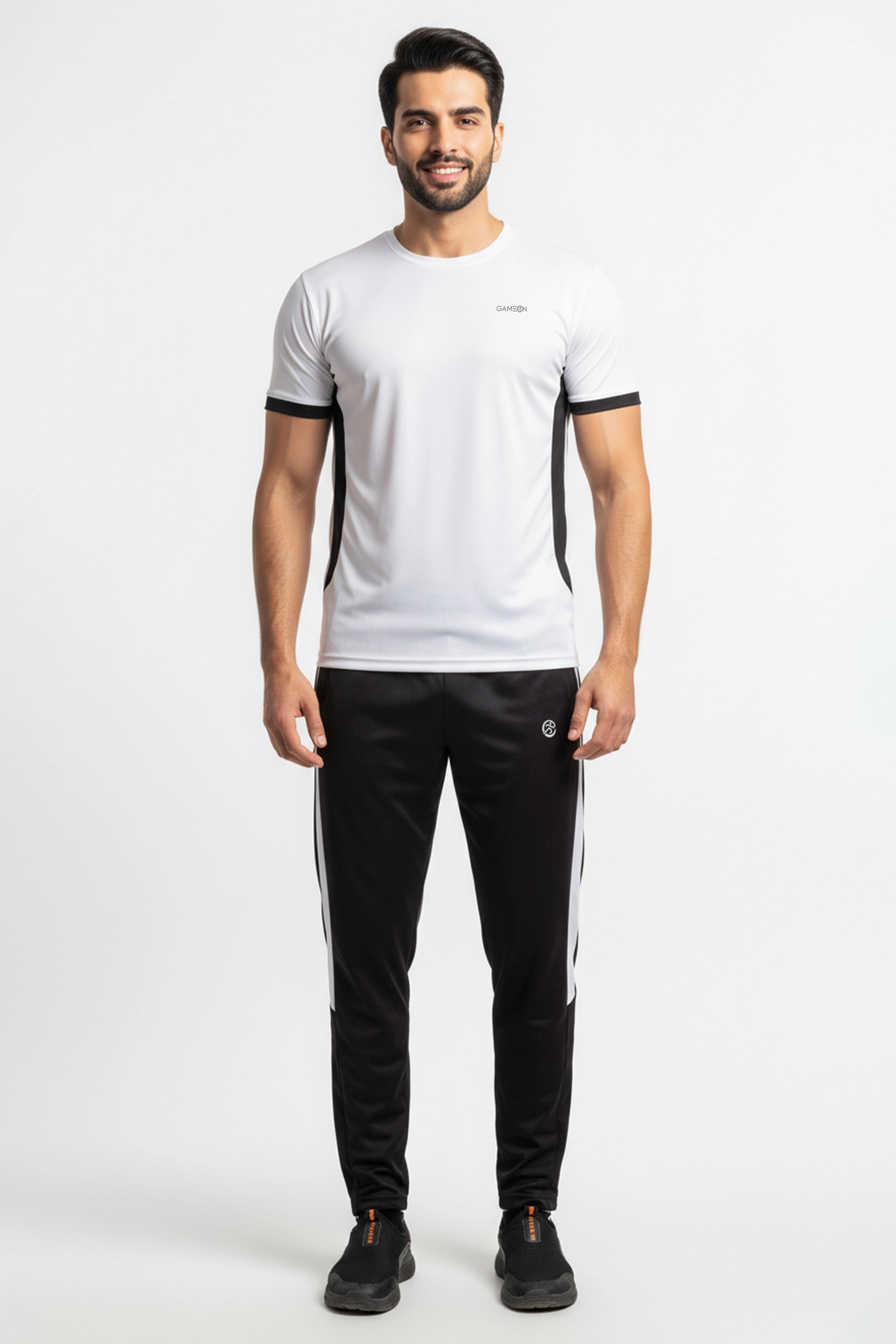 Alpha White Tracksuit – Power in Motion - Premium Ployester White & Black Combination Trouser + Shirt