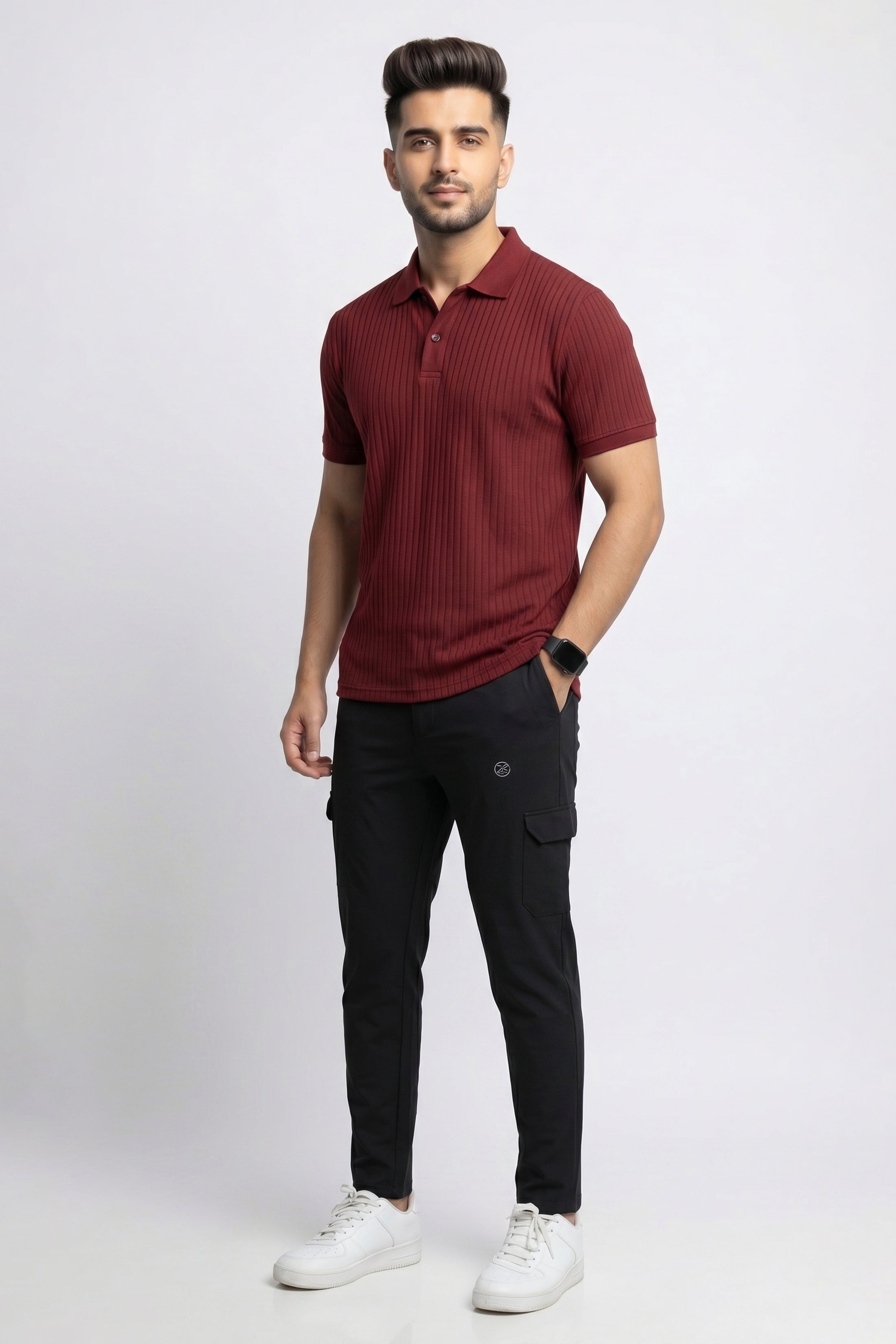 Imported Pro Elite Tracksuit - Wafle Net Maroon Polo + Excutive Woven Black Tery Treouser