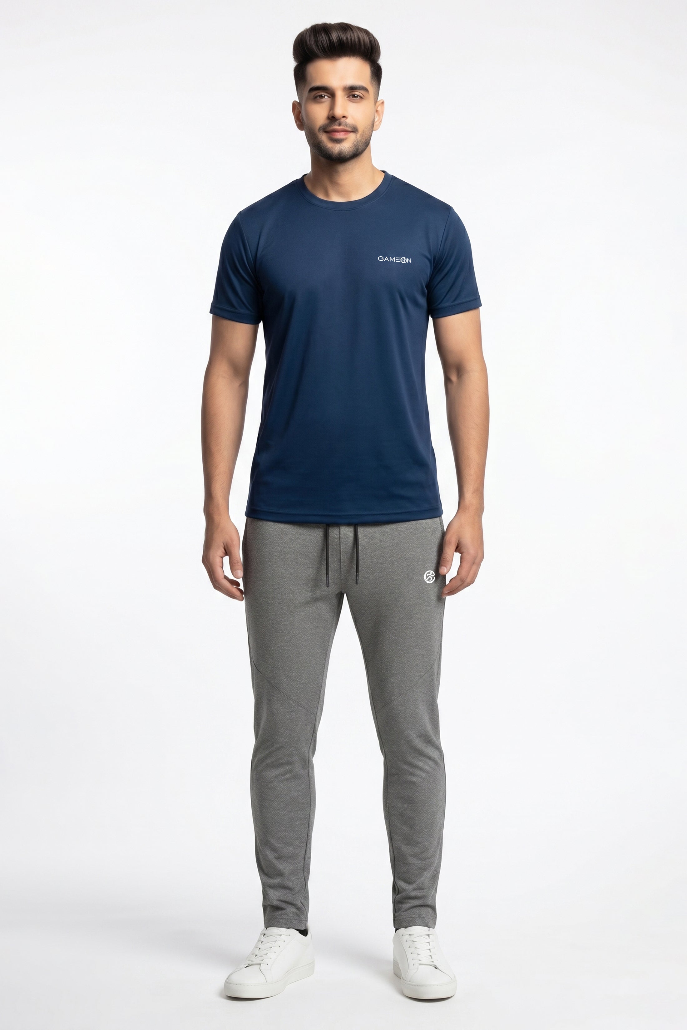 Imported Classic FlexWear Set - Premium Ball Mash Blue Polyester Shirt + Imported Light Gray BD Lecra Trouser