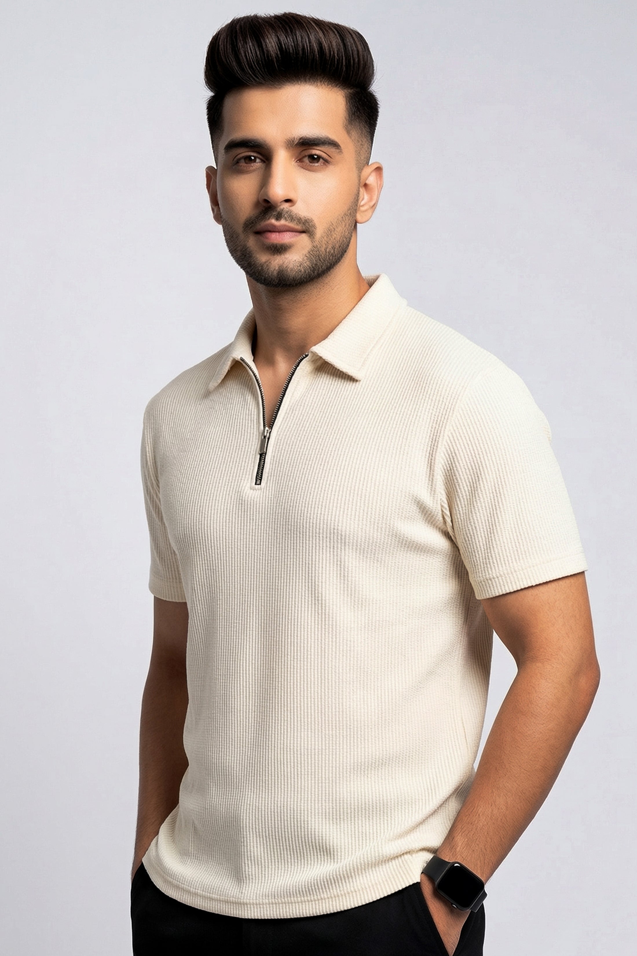 Cream Zipper Polo: The Perfect Blend of Comfort & Style