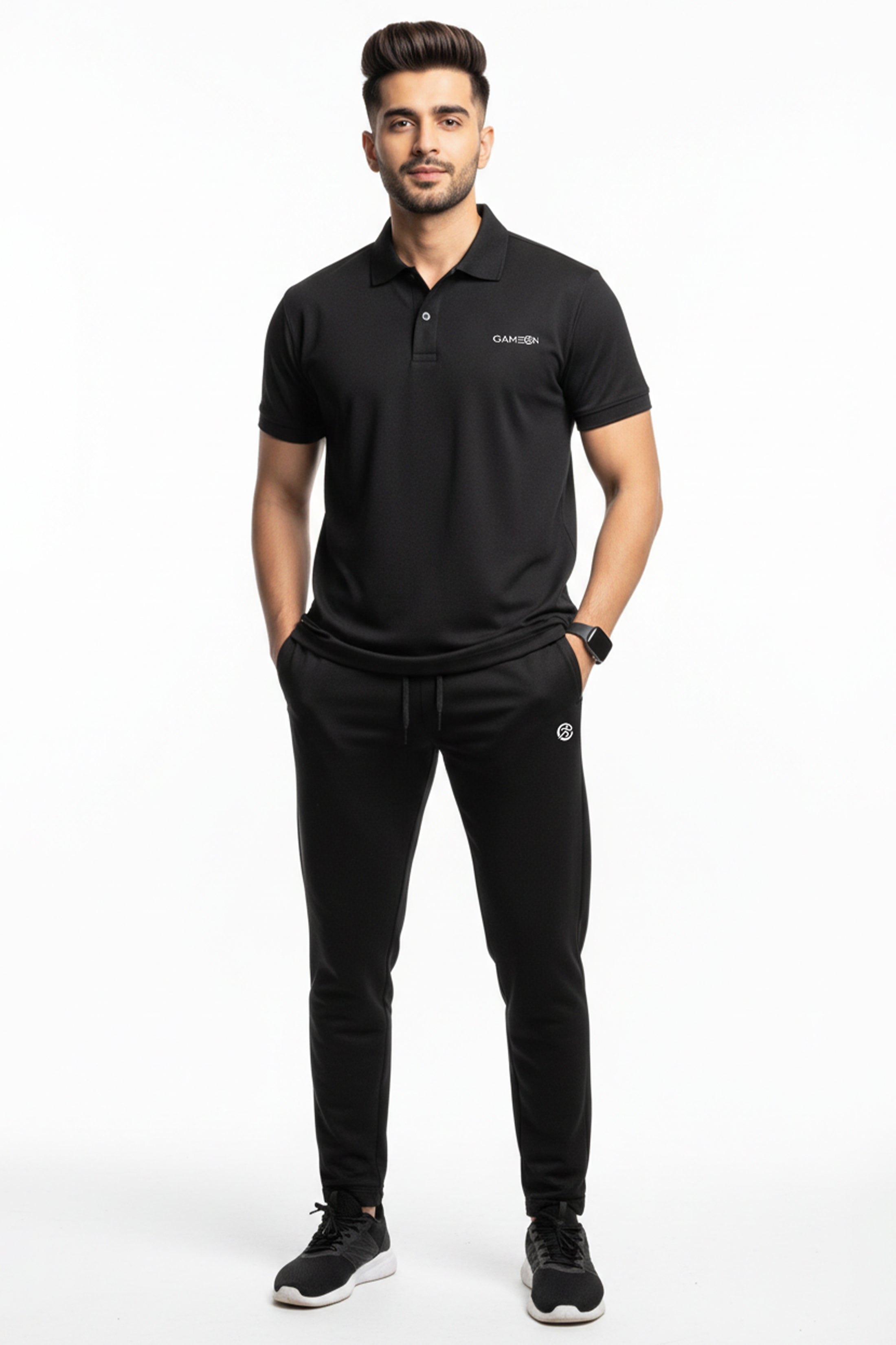 Casual Black Tracksuit Set - Premium Plain Black Polyester Track Suit Set