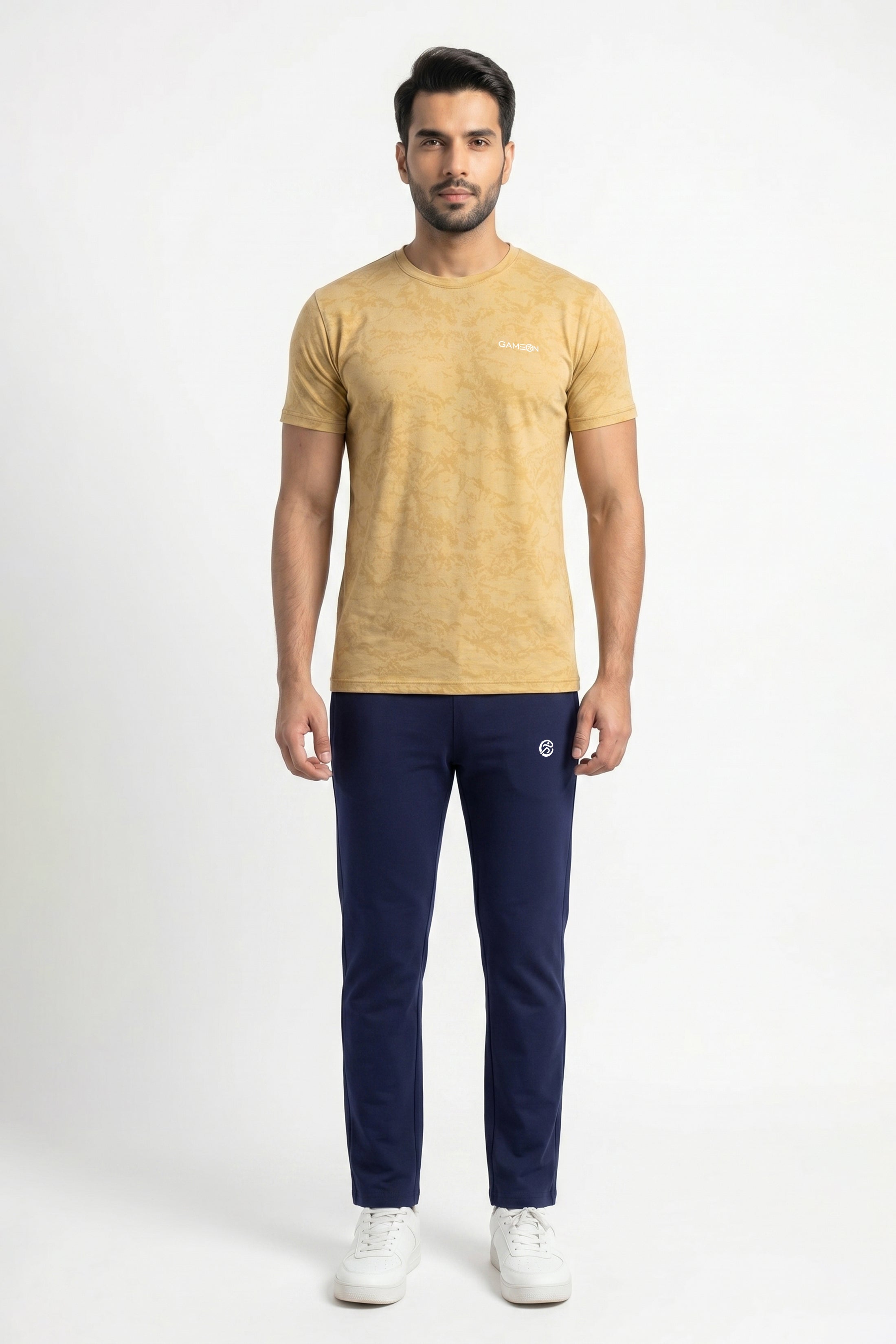 Imported SandStorm Active Set - Premium Nod Mash Sand Tone Polyester Shirt + Excutive Plain Blue Tery Trouser