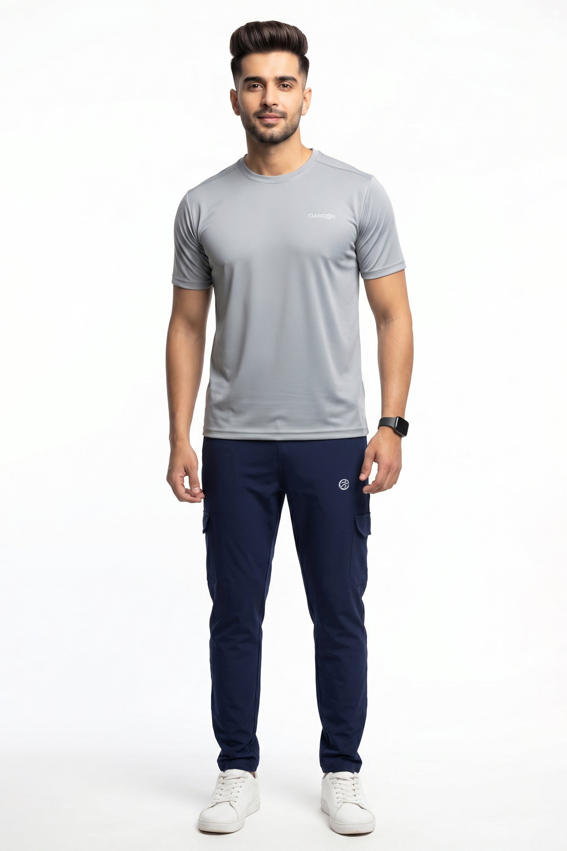 Classic Imported ActivePro Tracksuit - Executive Blue Micro Strech Trouser + Premium Ball Mesh Gray Polyester Shirt