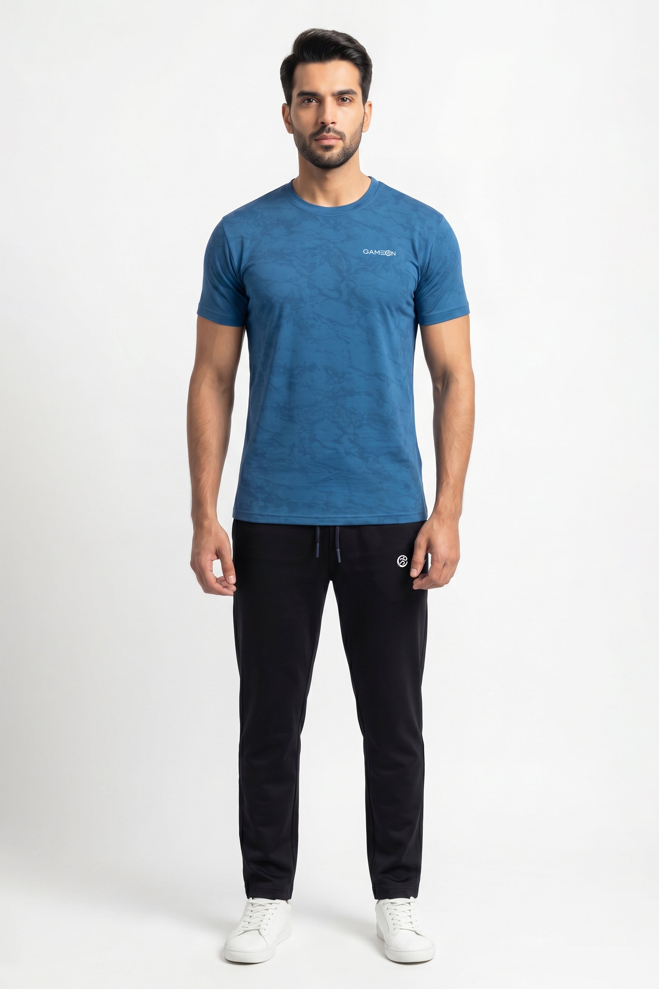 Imported Active Edge Tracksuit - Elite Nod Mash Ocean Blue Shirt + Premium Polyester Plain Black Trouser