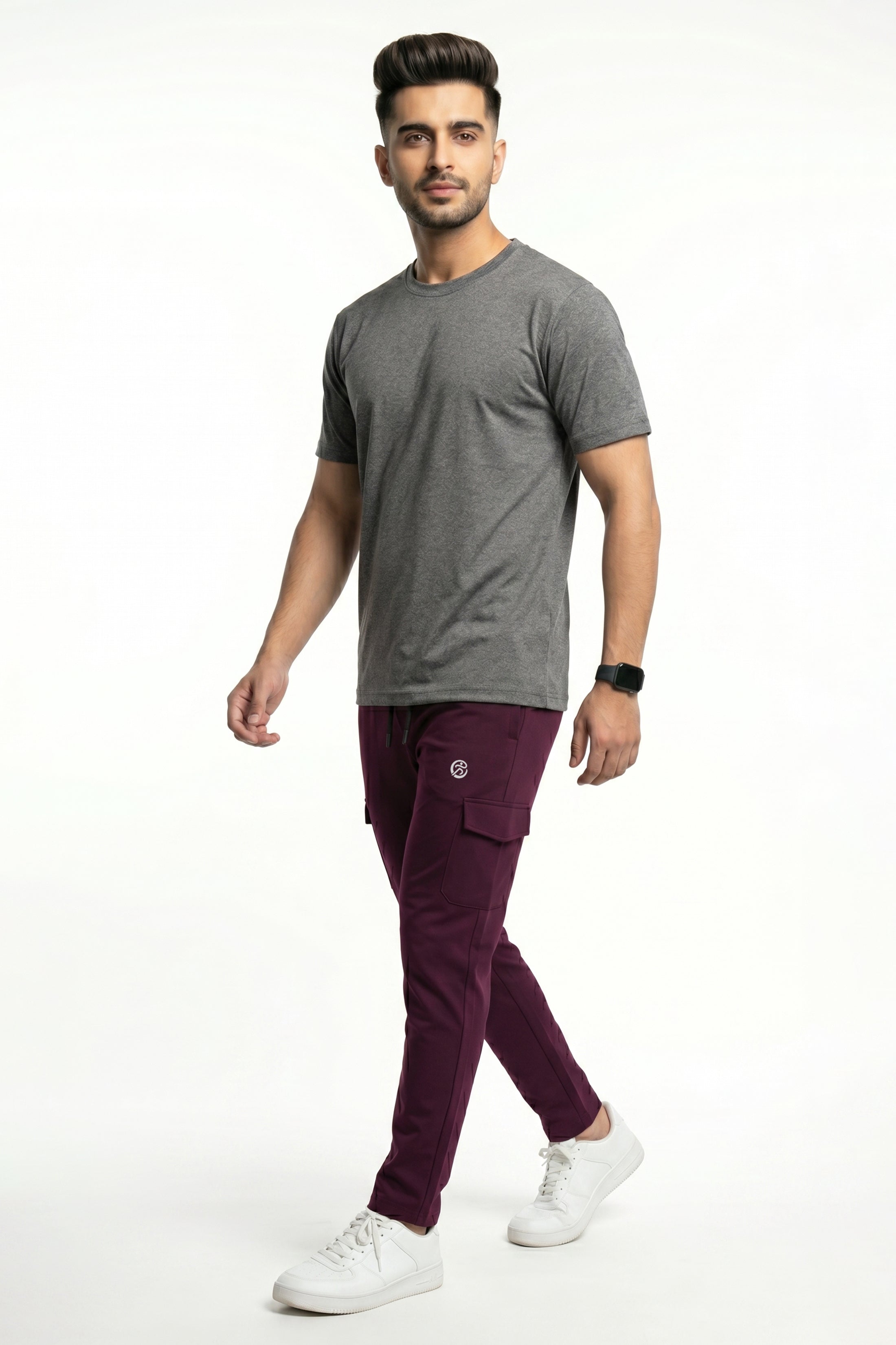 Imported  Performance Tracksuit -  Micro Strech Maroon Trouser - Imported Light Gray Polyester Shirt