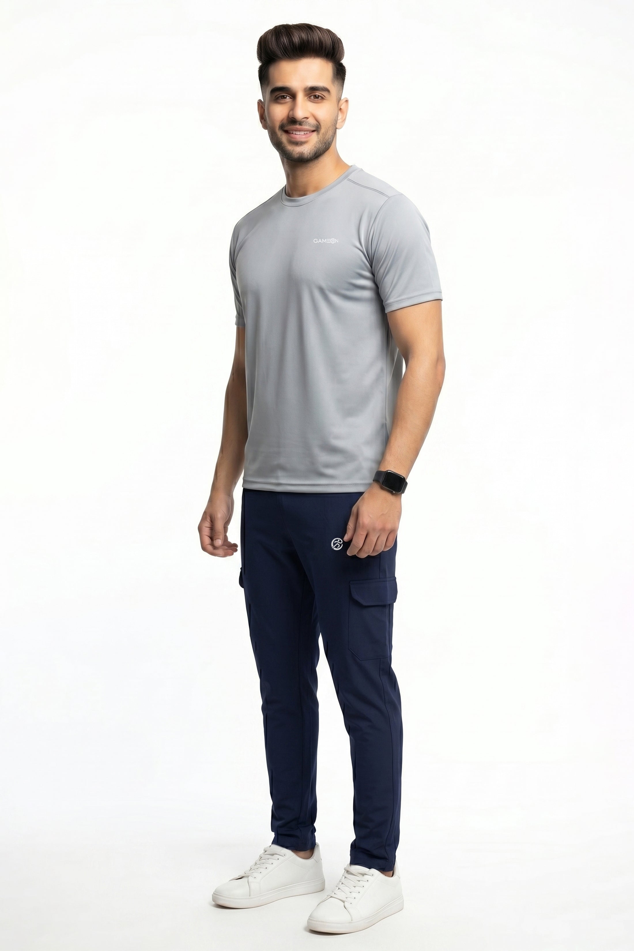 Classic Imported ActivePro Tracksuit - Executive Blue Micro Strech Trouser + Premium Ball Mesh Gray Polyester Shirt