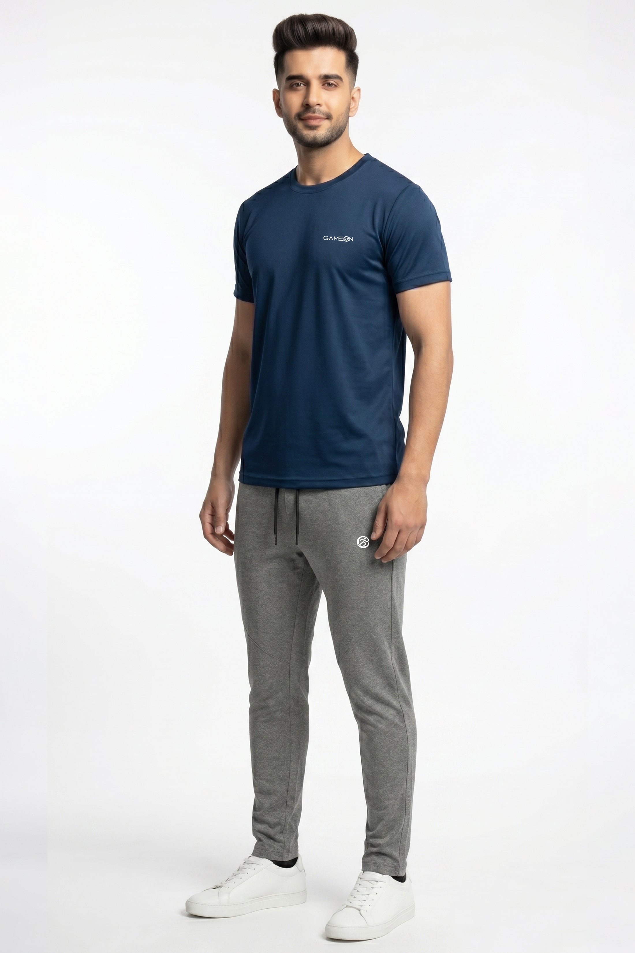 Imported Classic FlexWear Set - Premium Ball Mash Blue Polyester Shirt + Imported Light Gray BD Lecra Trouser