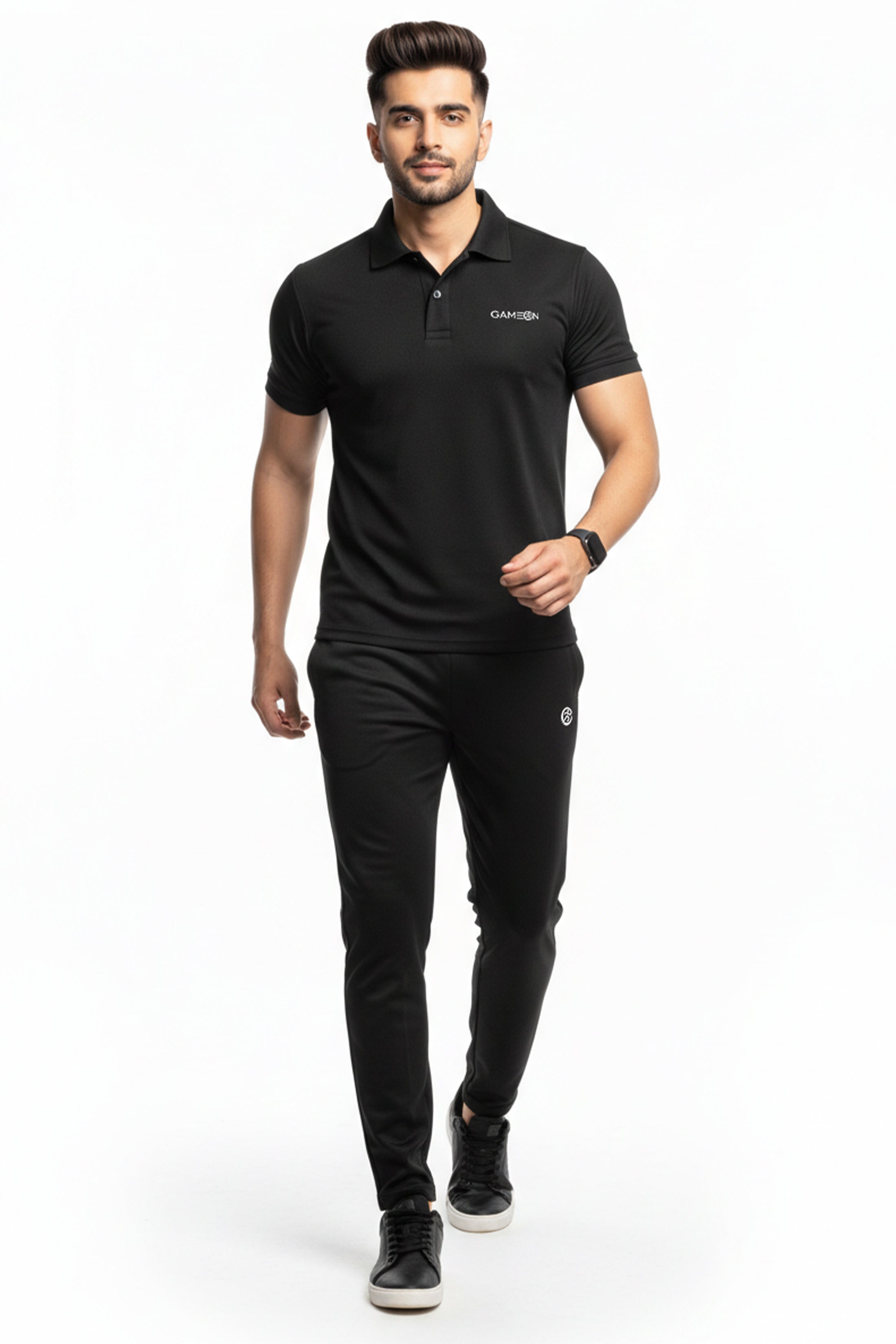 Casual Black Tracksuit Set - Premium Plain Black Polyester Track Suit Set
