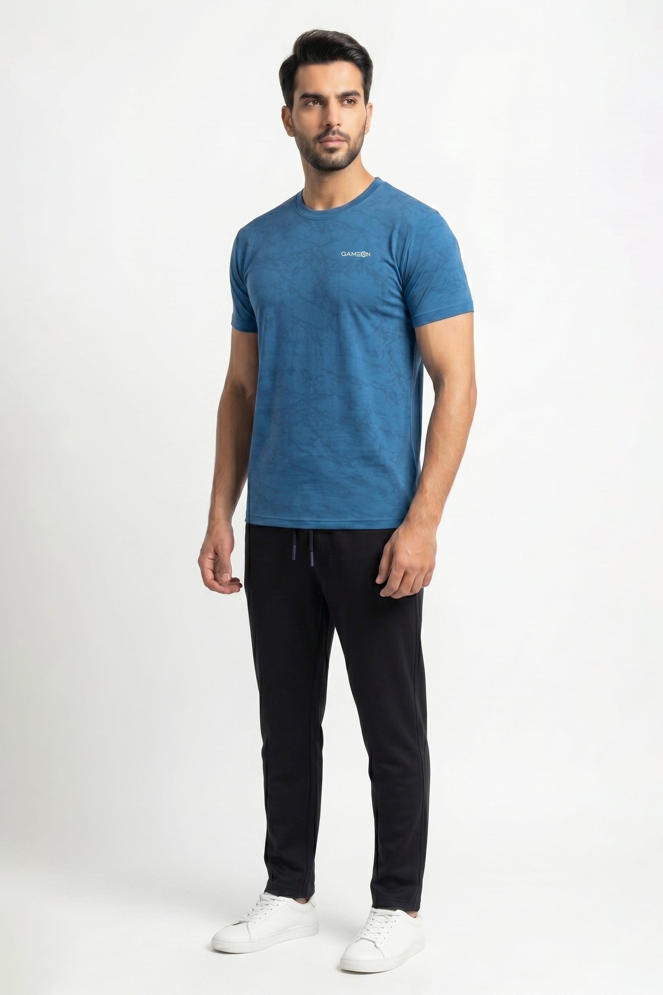 Imported Active Edge Tracksuit - Elite Nod Mash Ocean Blue Shirt + Premium Polyester Plain Black Trouser
