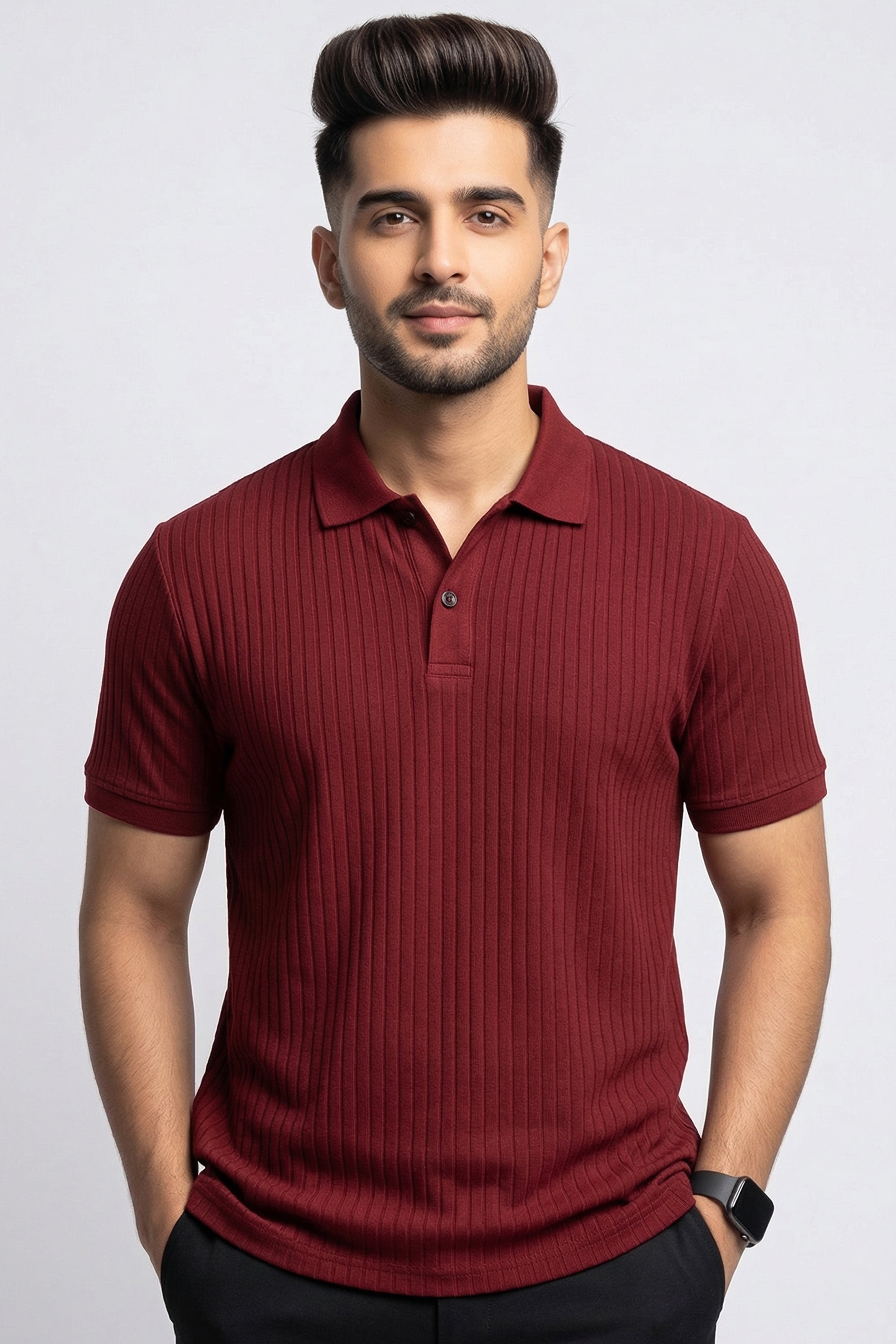 Maroon Textured Polo – Rich Hue, Refined Style