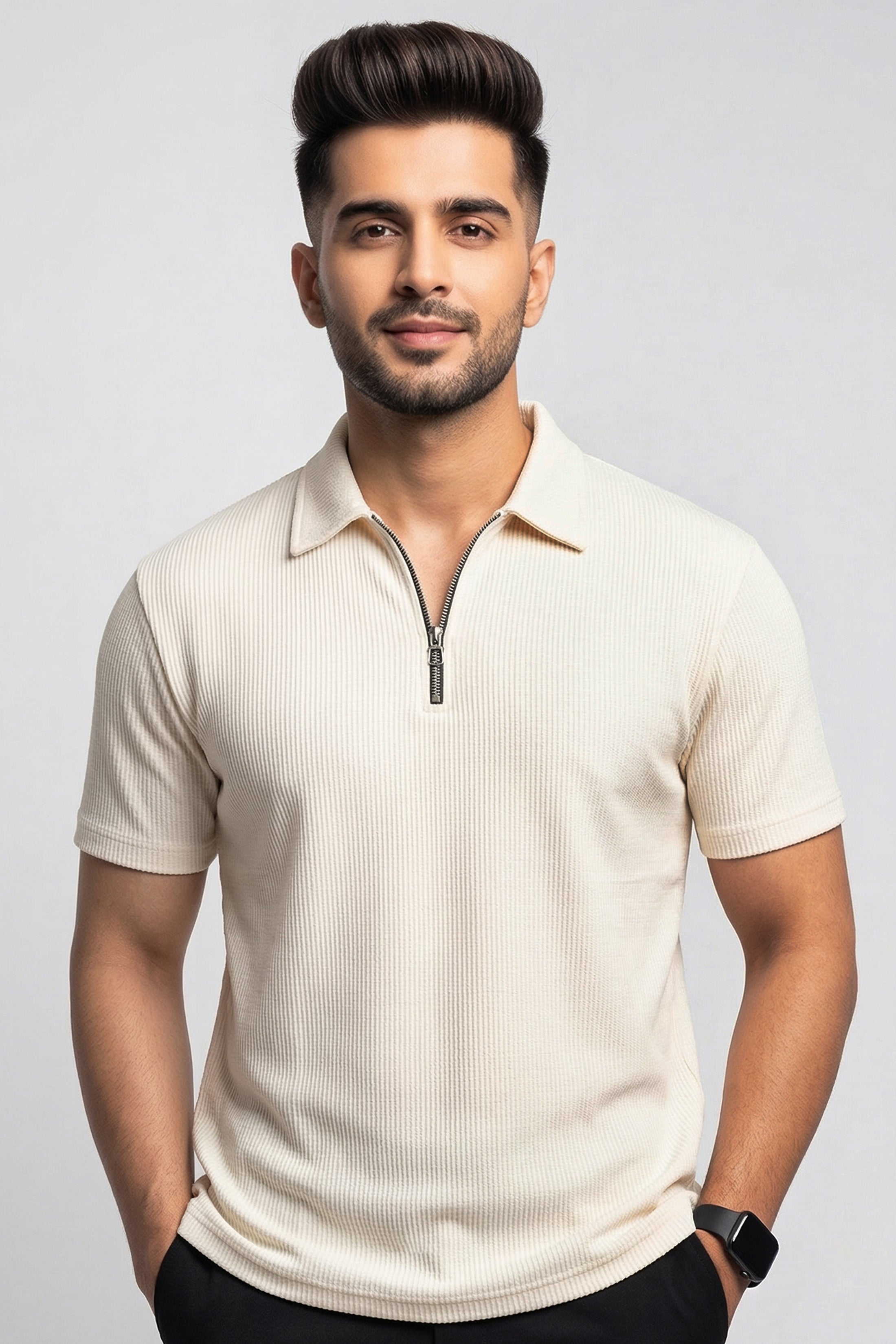 Cream Zipper Polo: The Perfect Blend of Comfort & Style
