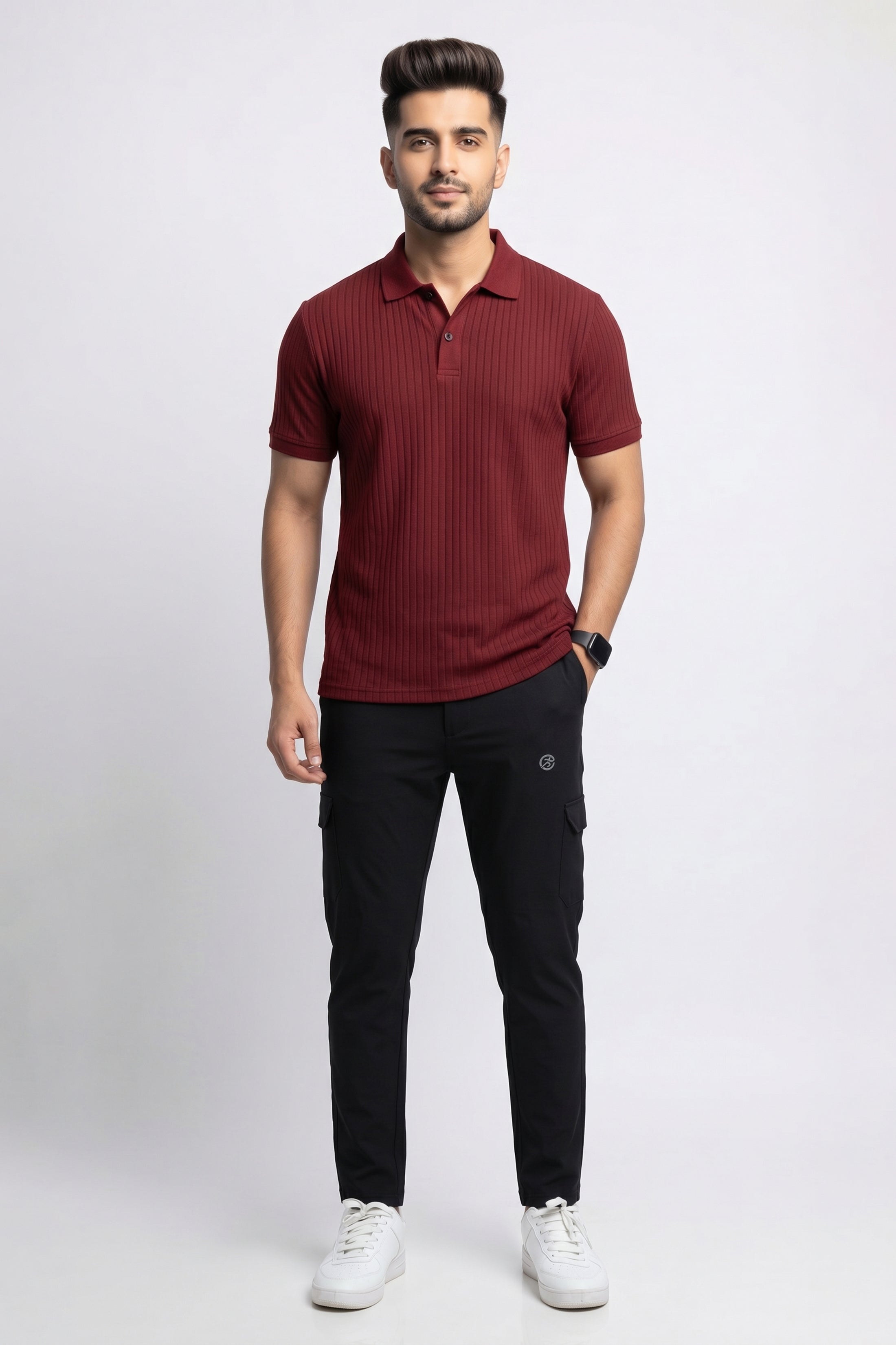 Imported Pro Elite Tracksuit - Wafle Net Maroon Polo + Excutive Woven Black Tery Treouser