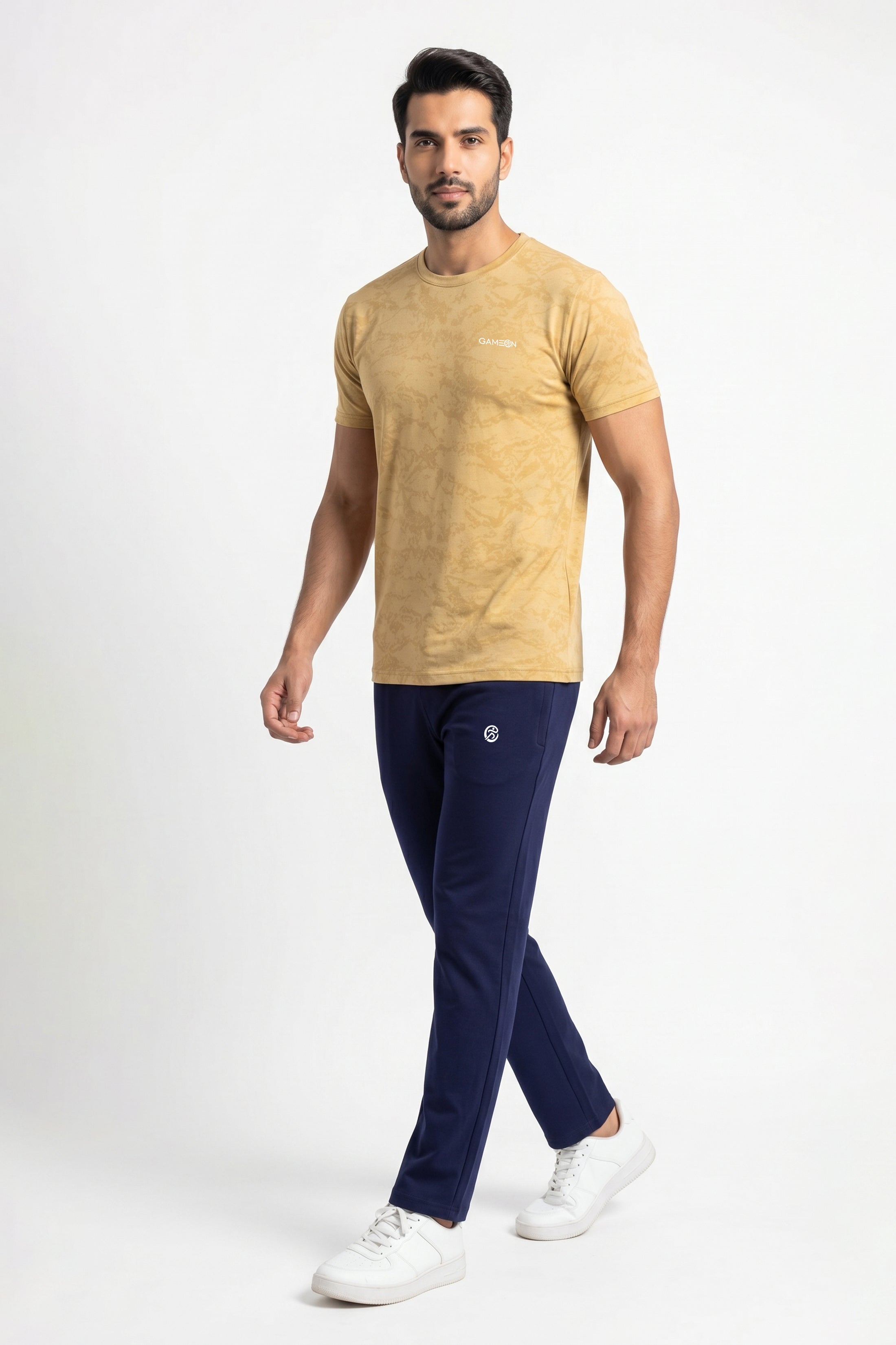Imported SandStorm Active Set - Premium Nod Mash Sand Tone Polyester Shirt + Excutive Plain Blue Tery Trouser