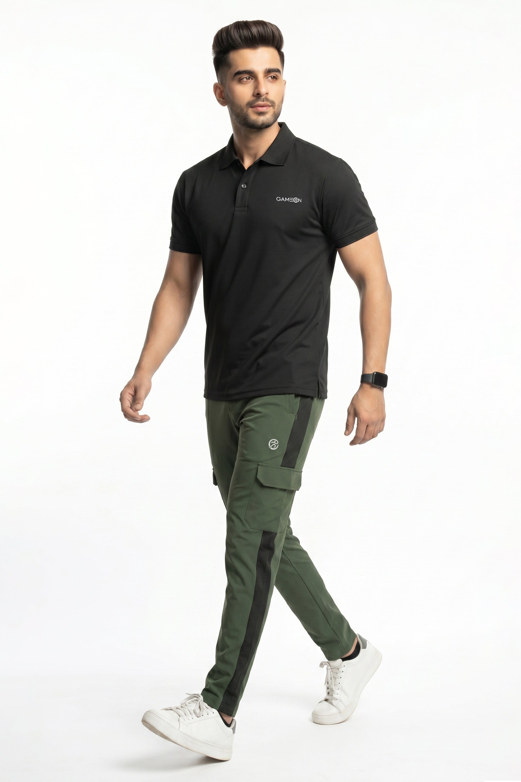 Ellite PowerStride Tracksuit - Imprted Olive & Black BD Lecra Trouser + Premium Plain Black Polyester Shirt