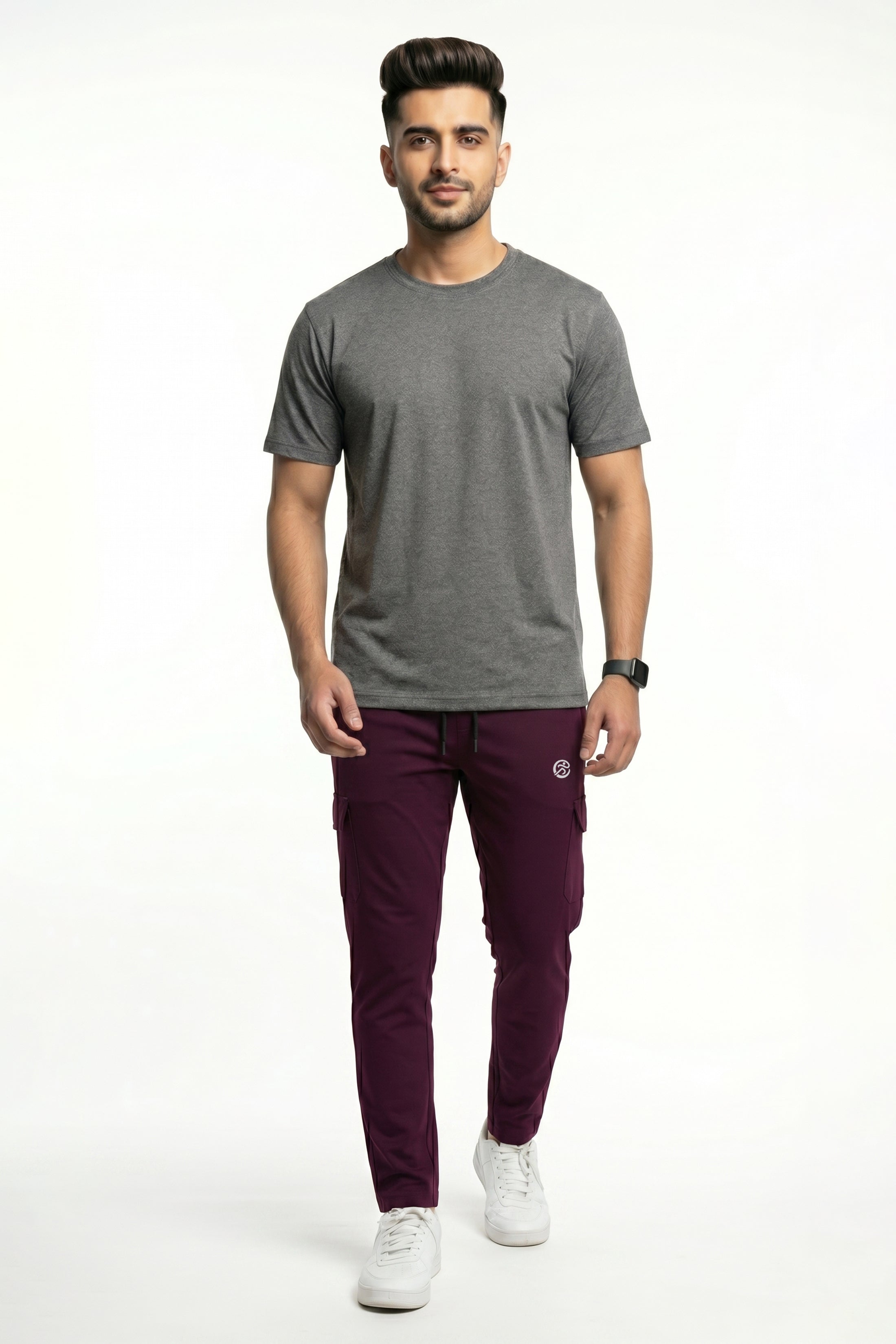 Imported  Performance Tracksuit -  Micro Strech Maroon Trouser - Imported Light Gray Polyester Shirt