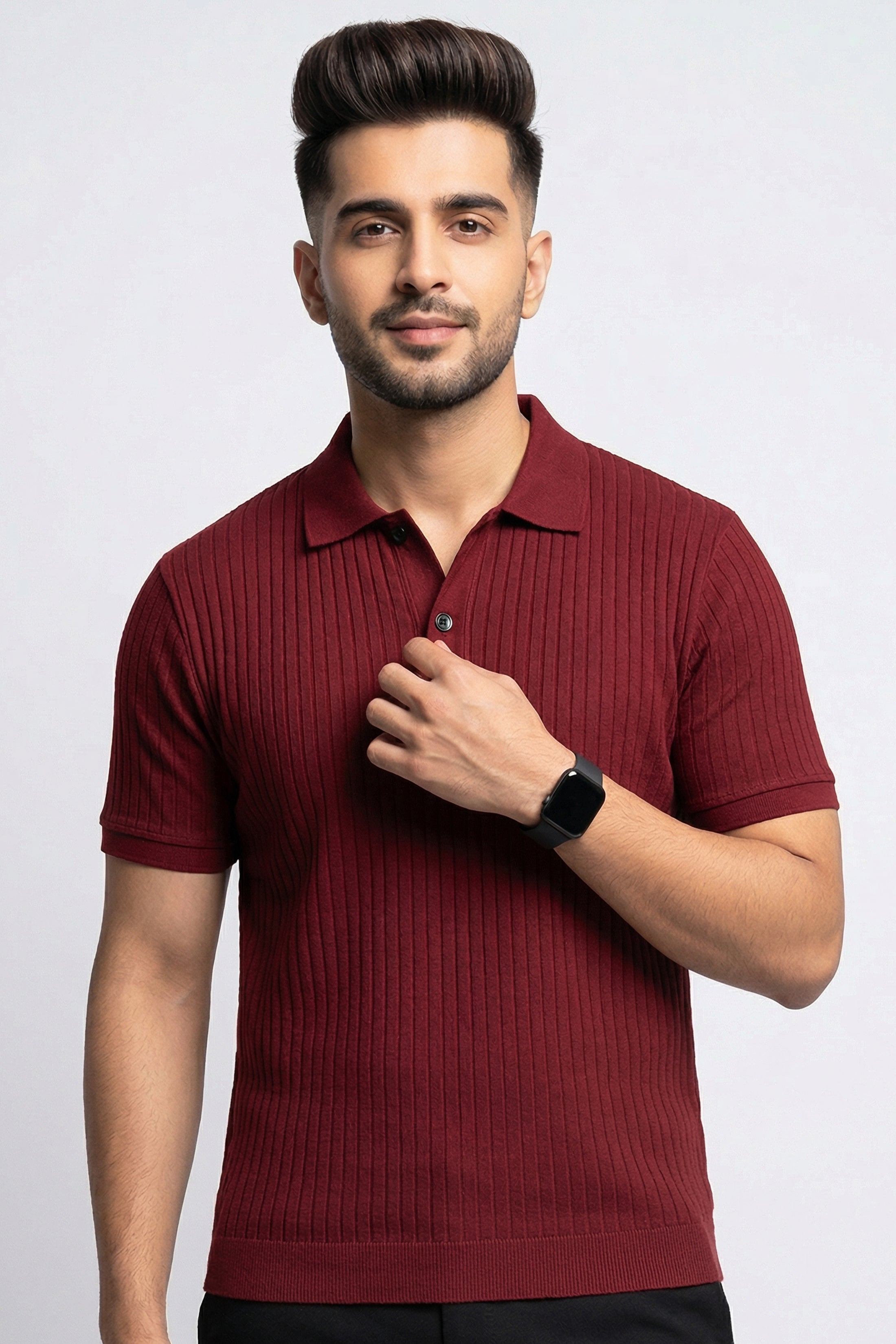 Maroon Textured Polo – Rich Hue, Refined Style