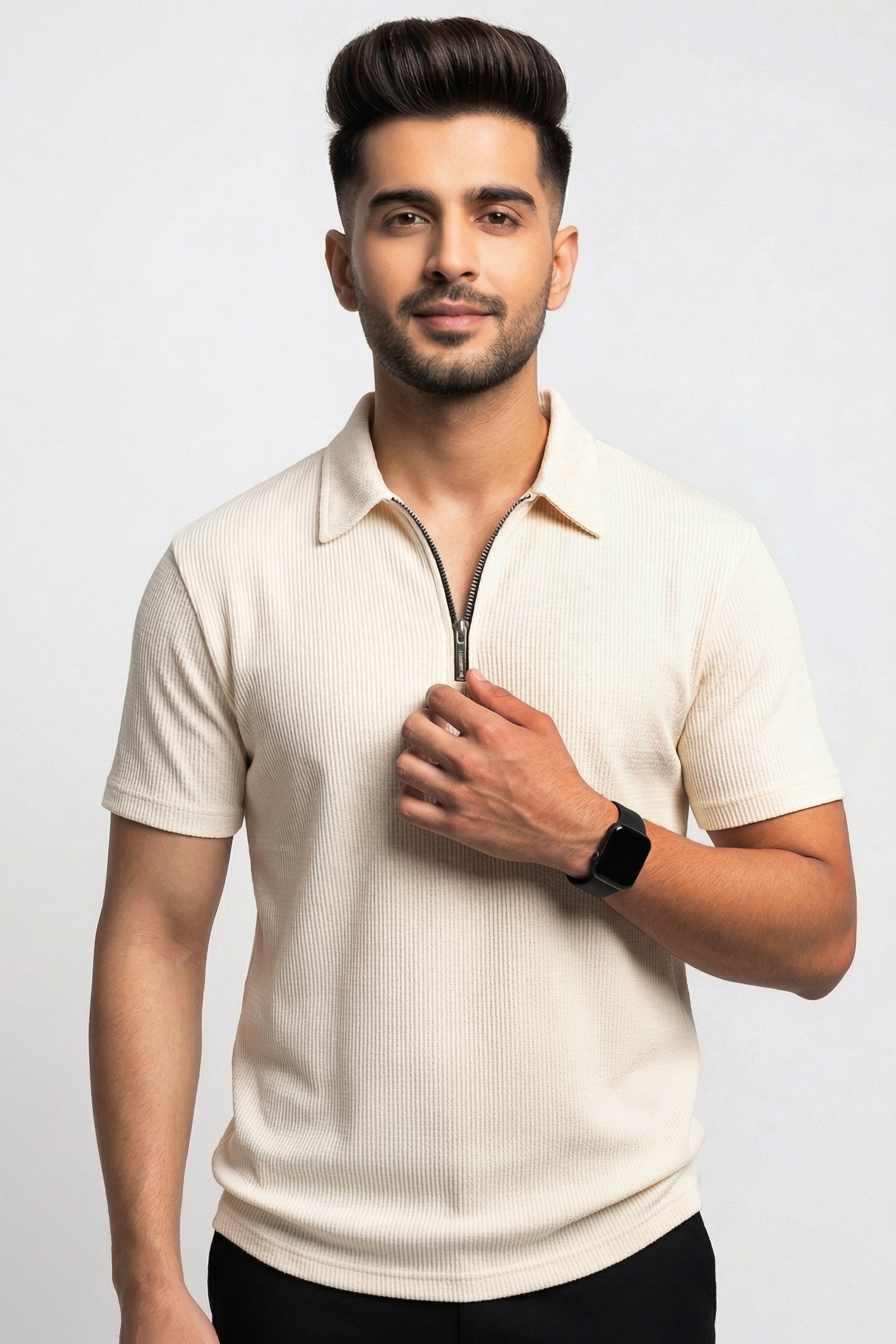 Cream Zipper Polo: The Perfect Blend of Comfort & Style