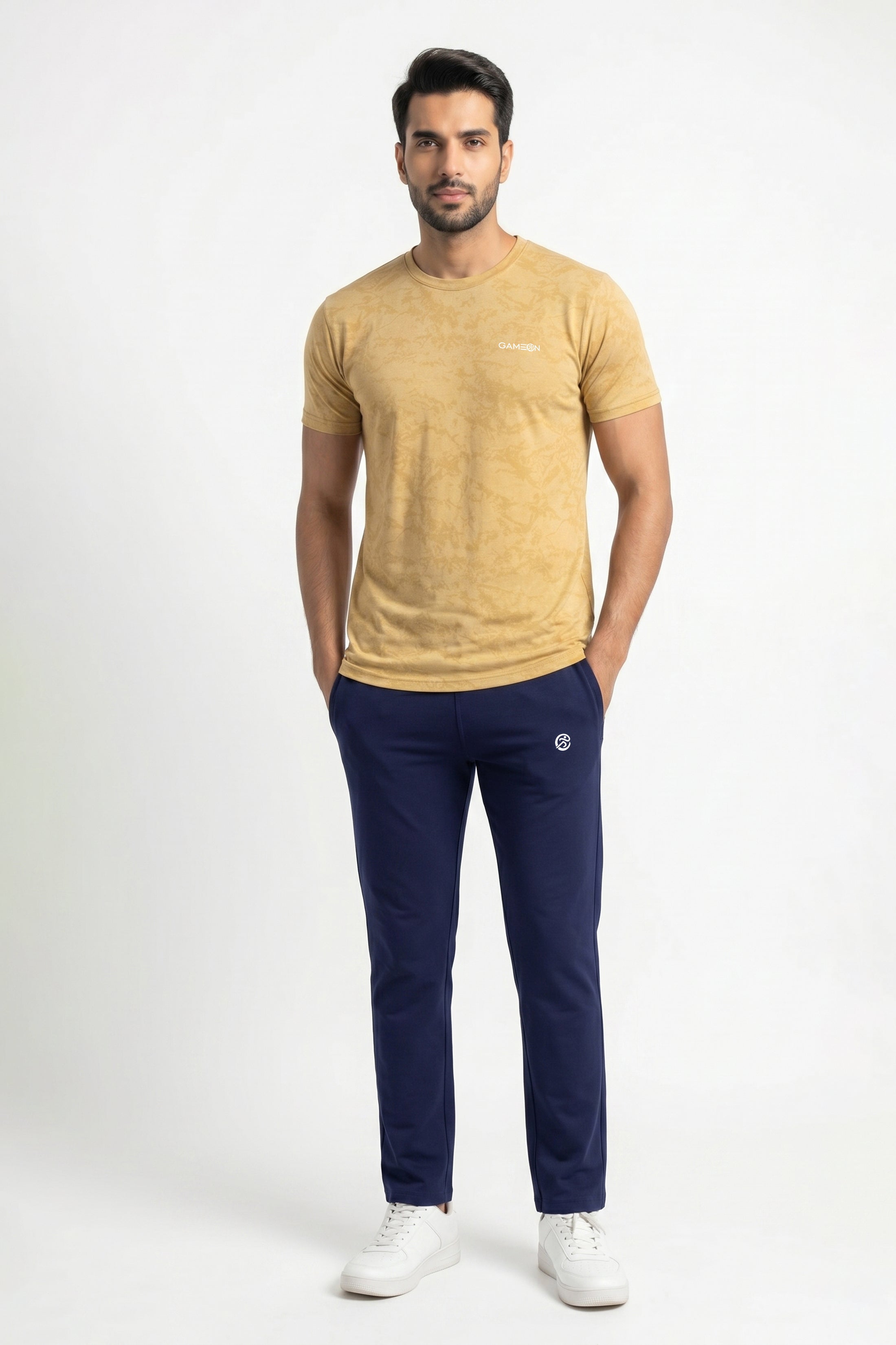 Imported SandStorm Active Set - Premium Nod Mash Sand Tone Polyester Shirt + Excutive Plain Blue Tery Trouser