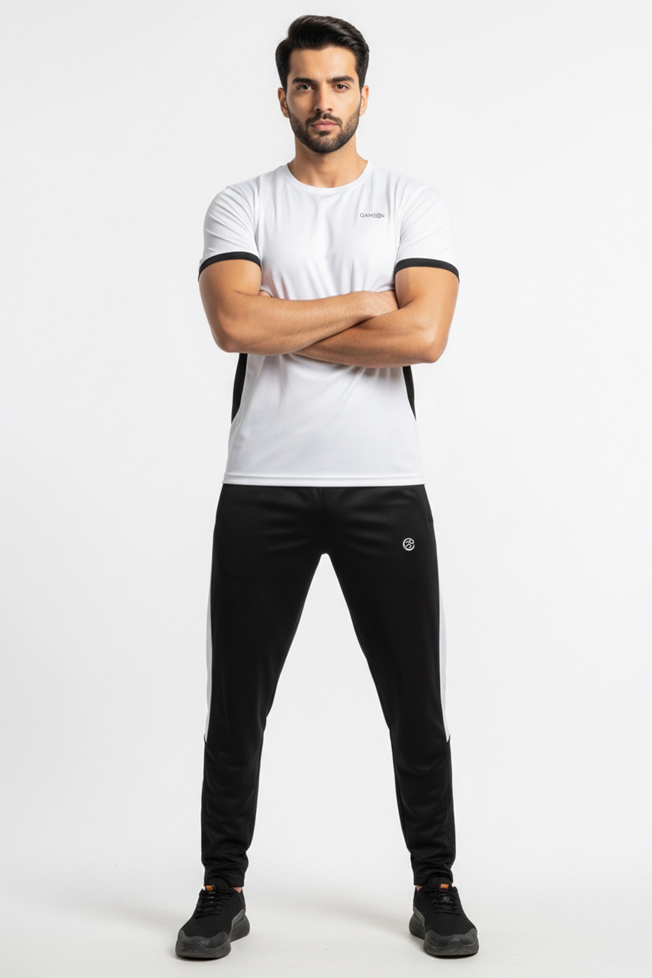 Alpha White Tracksuit – Power in Motion - Premium Ployester White & Black Combination Trouser + Shirt