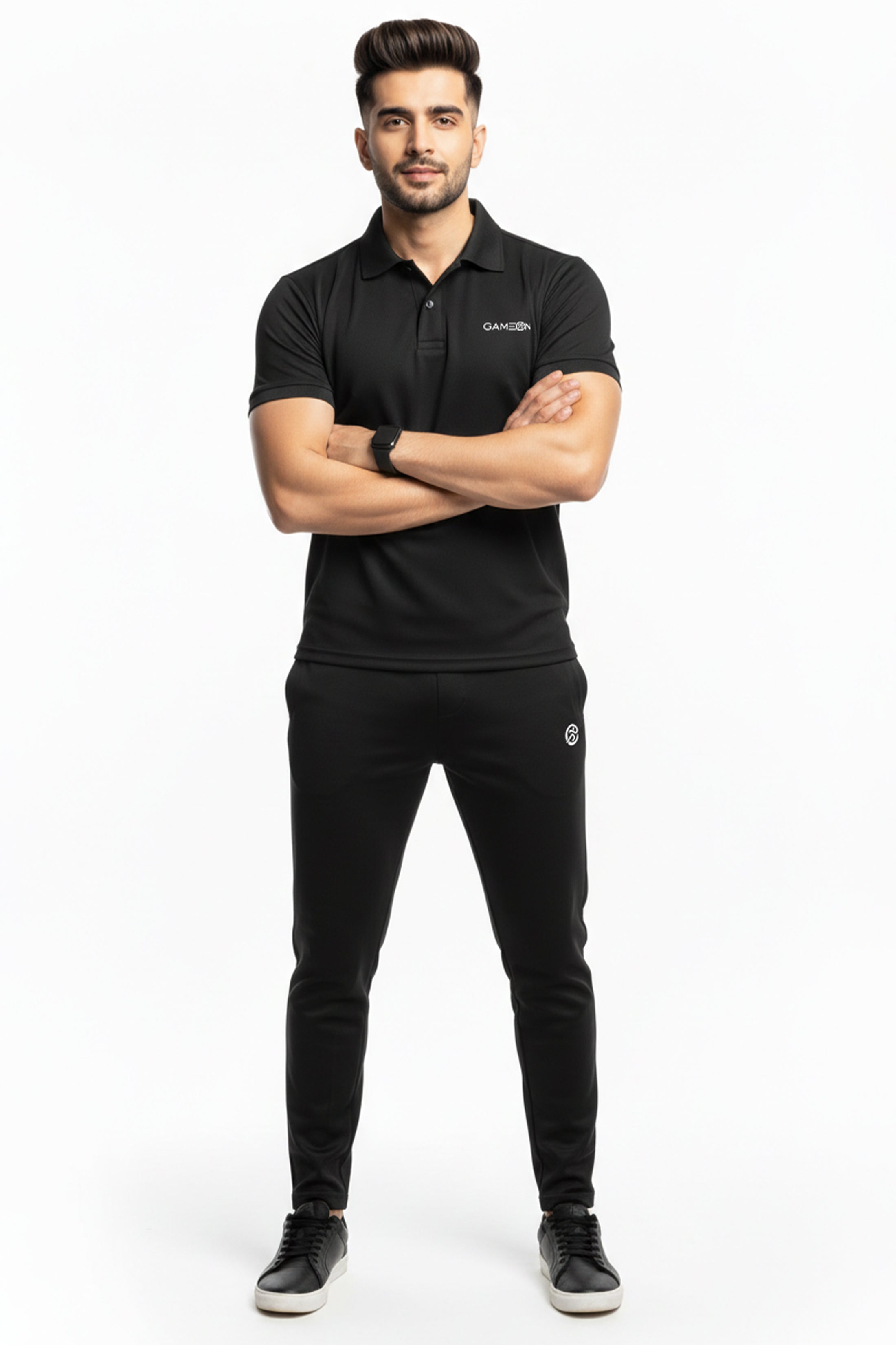 Casual Black Tracksuit Set - Premium Plain Black Polyester Track Suit Set