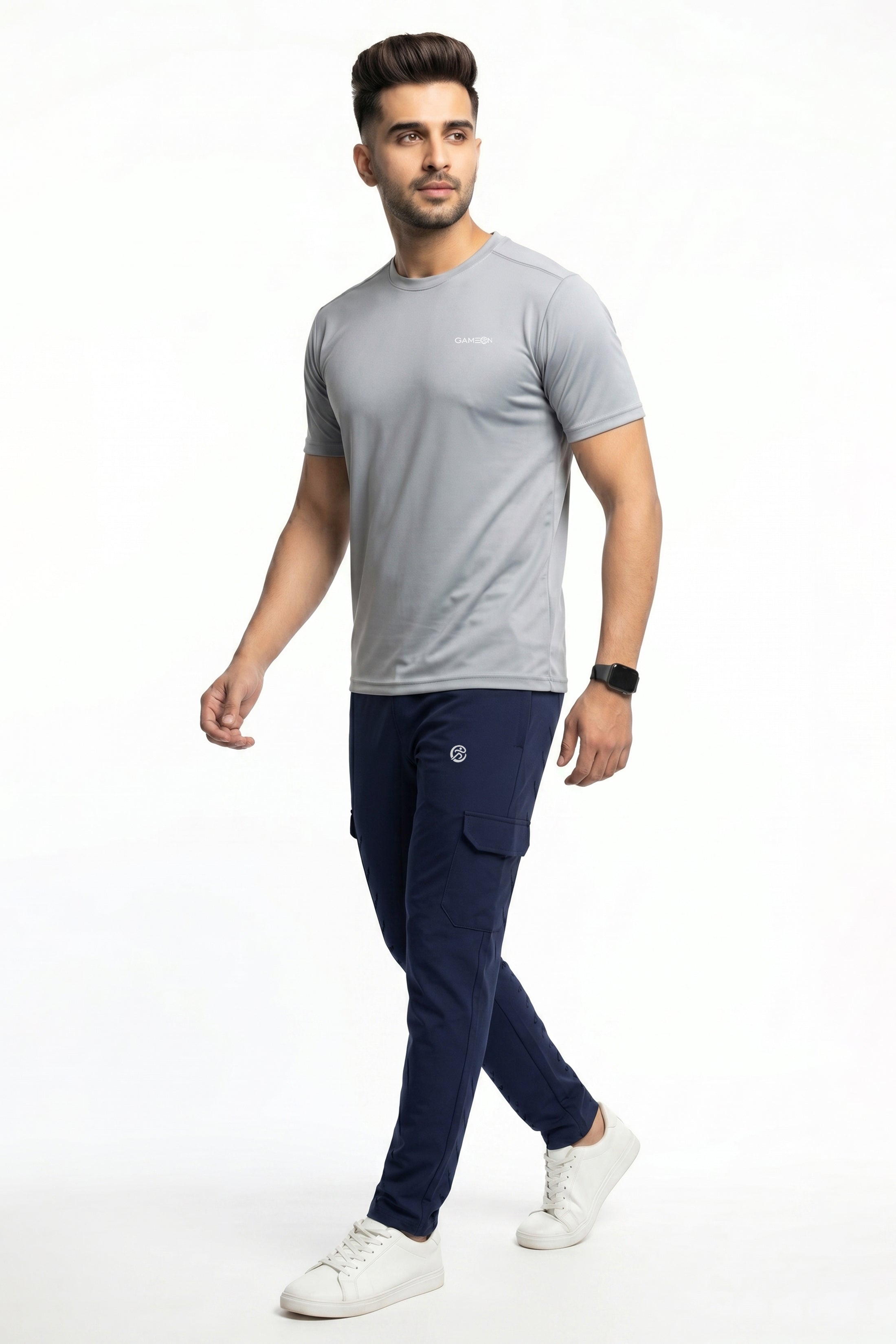 Classic Imported ActivePro Tracksuit - Executive Blue Micro Strech Trouser + Premium Ball Mesh Gray Polyester Shirt