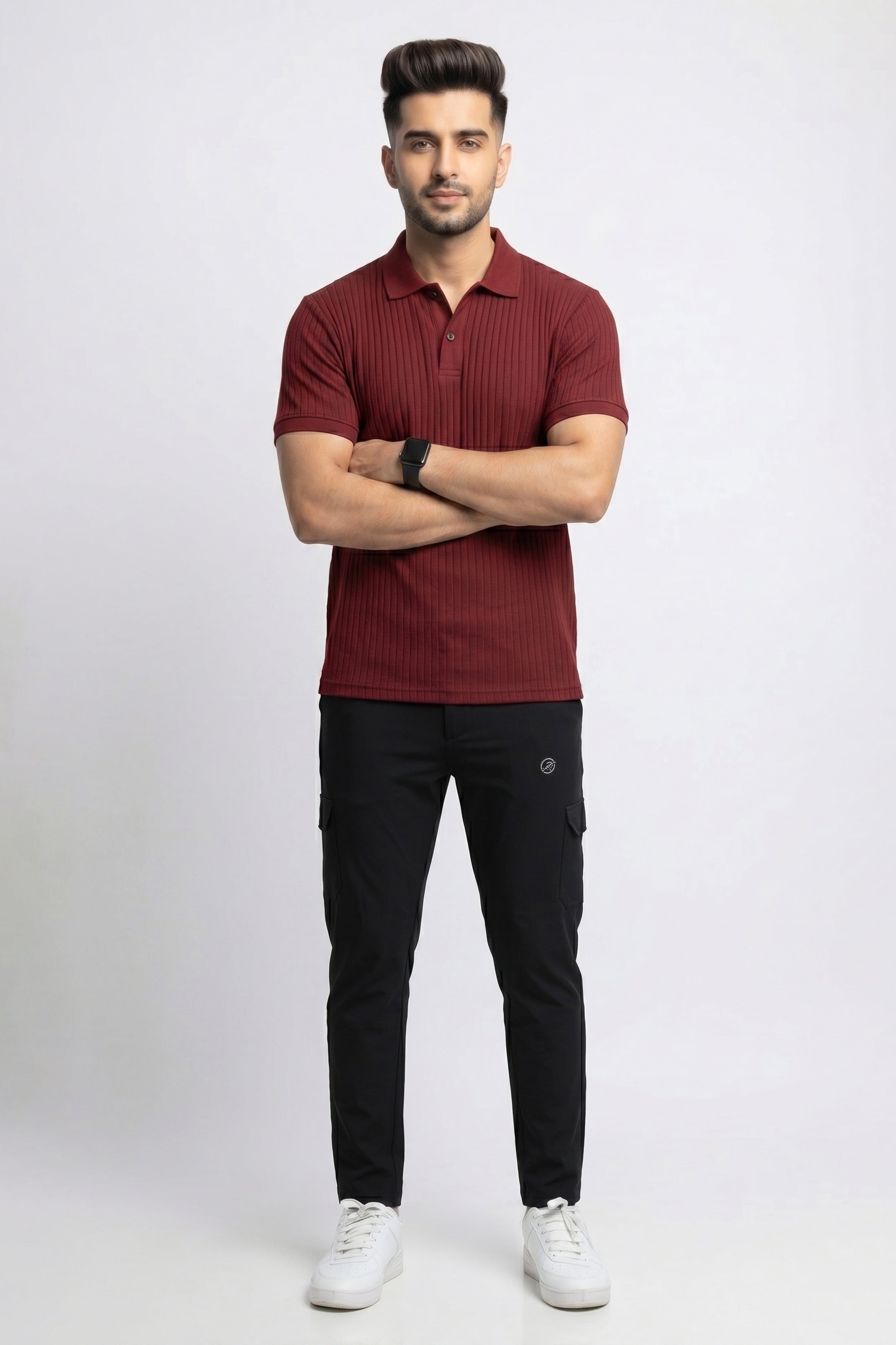 Imported Pro Elite Tracksuit - Wafle Net Maroon Polo + Excutive Woven Black Tery Treouser