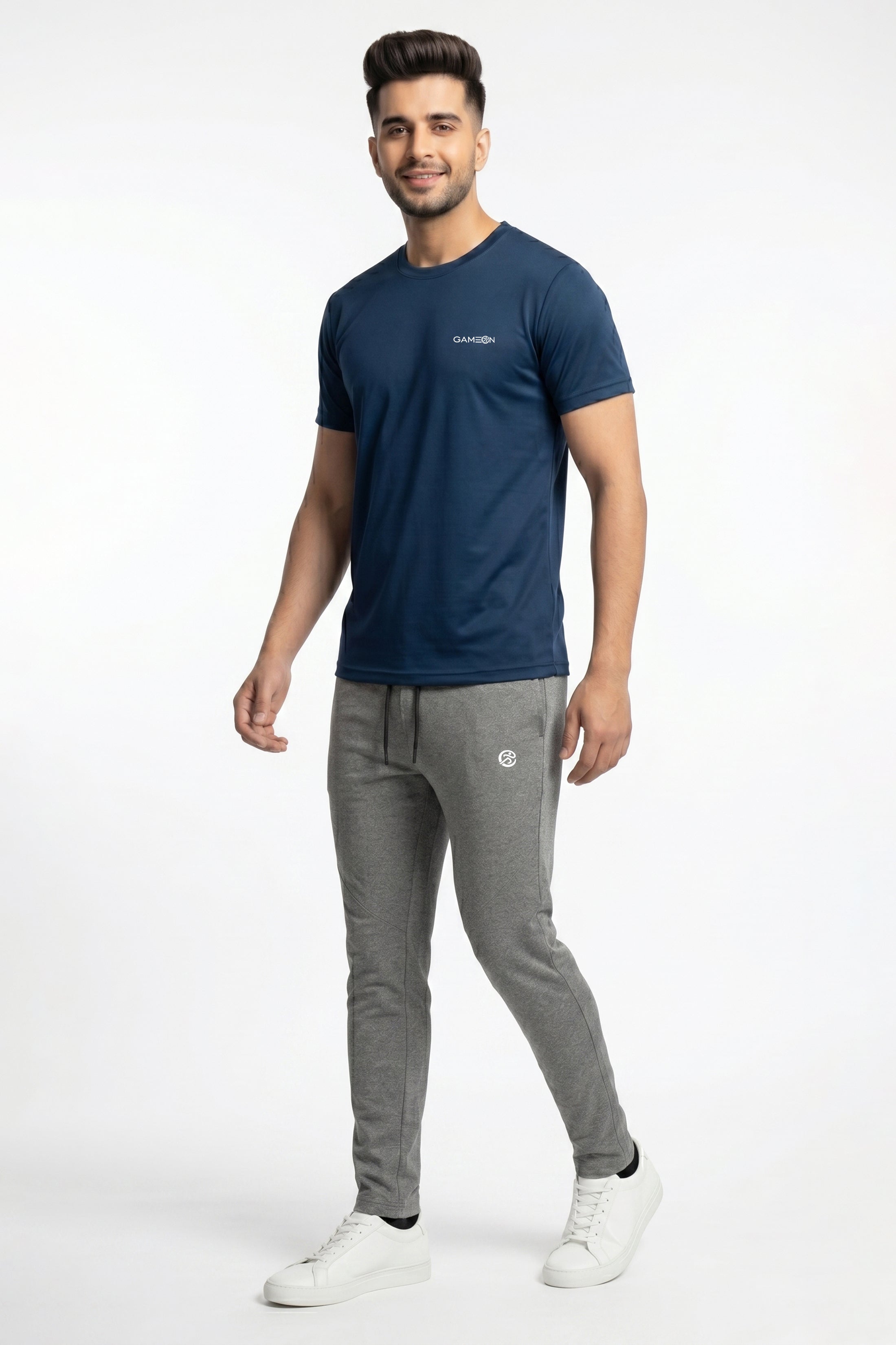 Imported Classic FlexWear Set - Premium Ball Mash Blue Polyester Shirt + Imported Light Gray BD Lecra Trouser