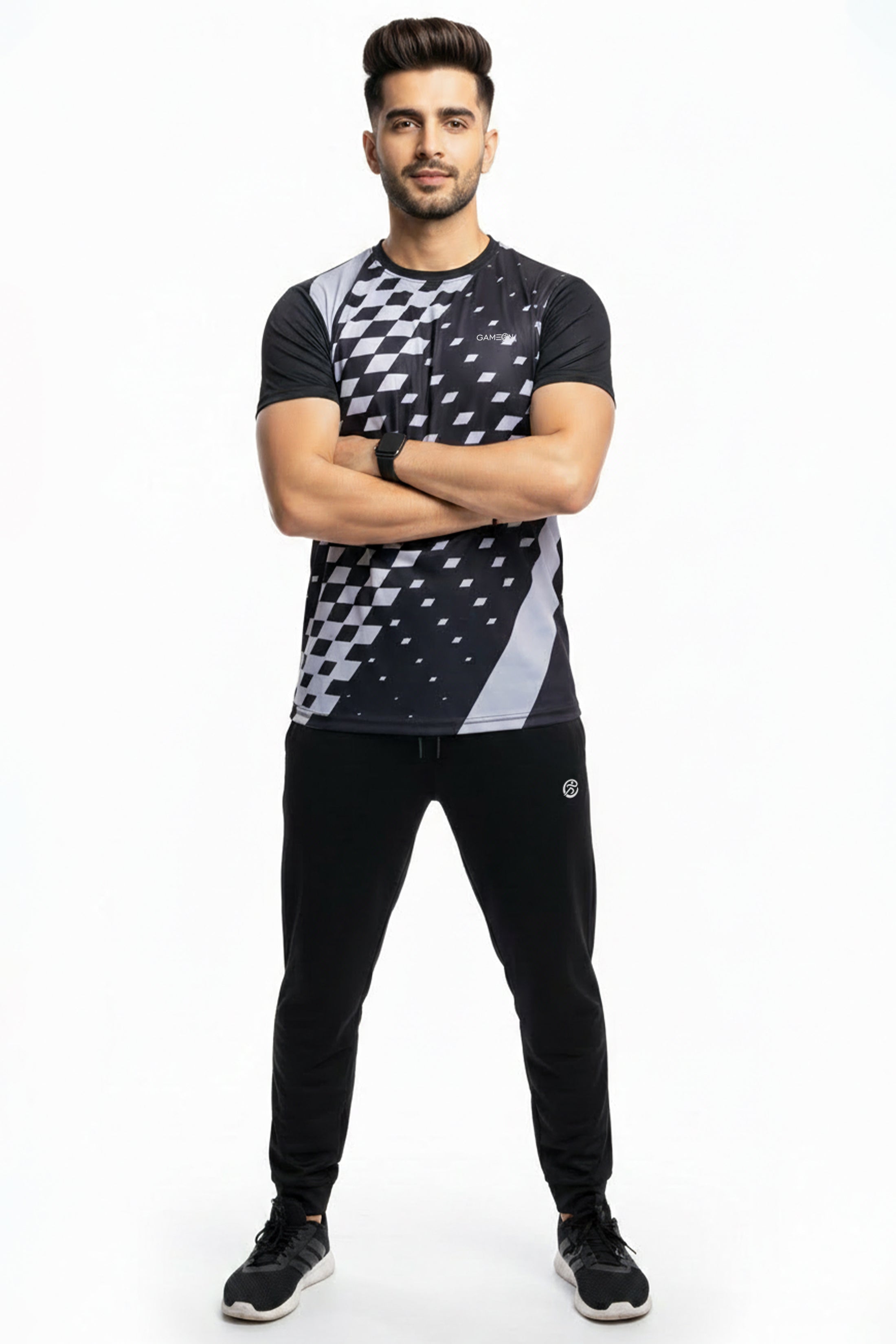 Modern Vibe Tracksuit – Premium Polyester Plain Black Trouser + Sliver and Black Sublimation Shirt