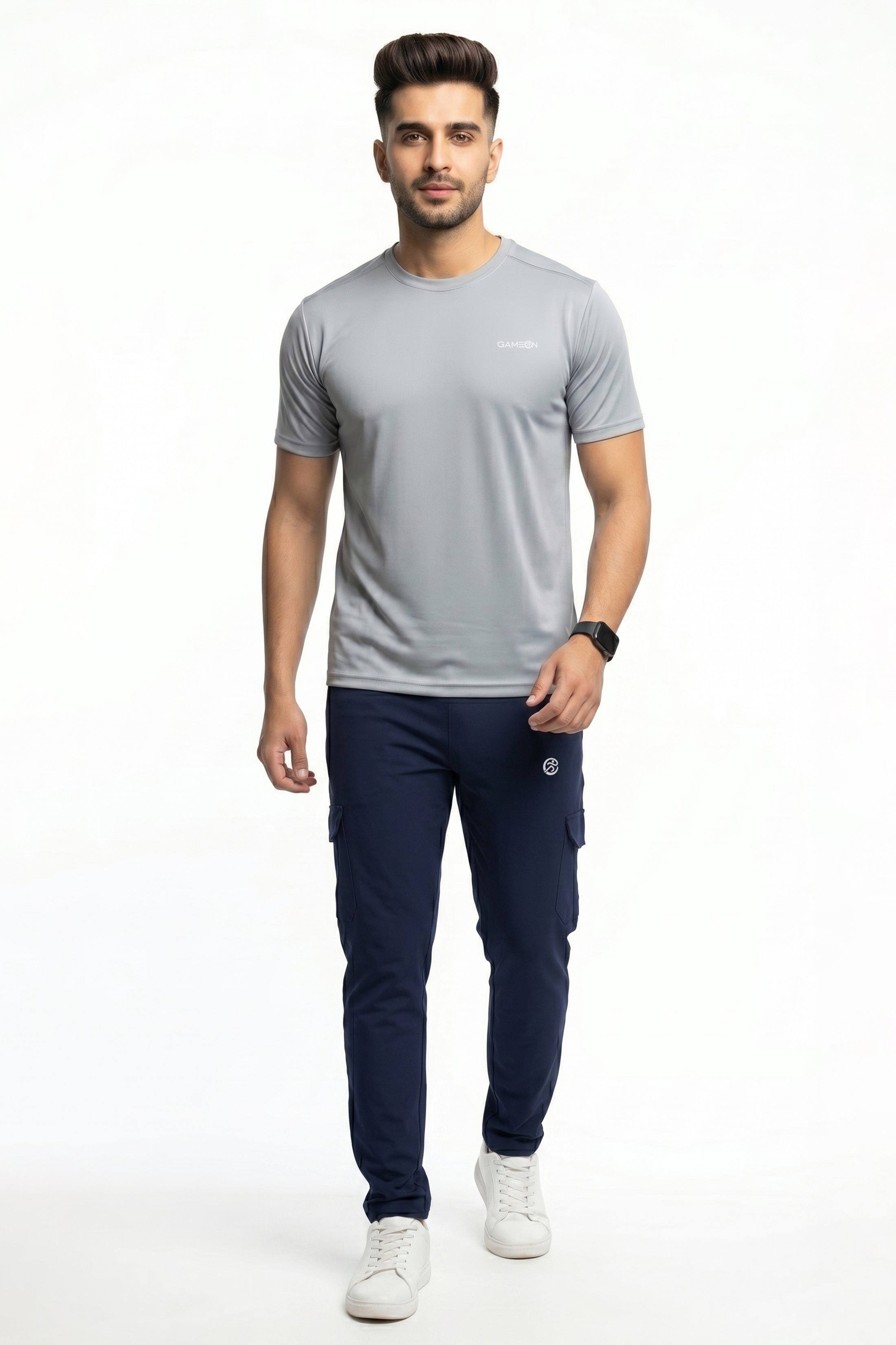 Classic Imported ActivePro Tracksuit - Executive Blue Micro Strech Trouser + Premium Ball Mesh Gray Polyester Shirt