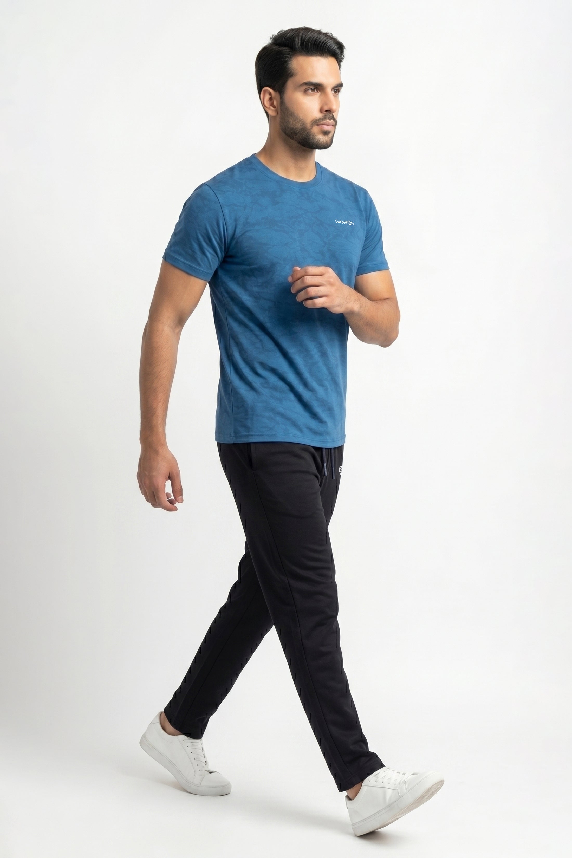 Imported Active Edge Tracksuit - Elite Nod Mash Ocean Blue Shirt + Premium Polyester Plain Black Trouser