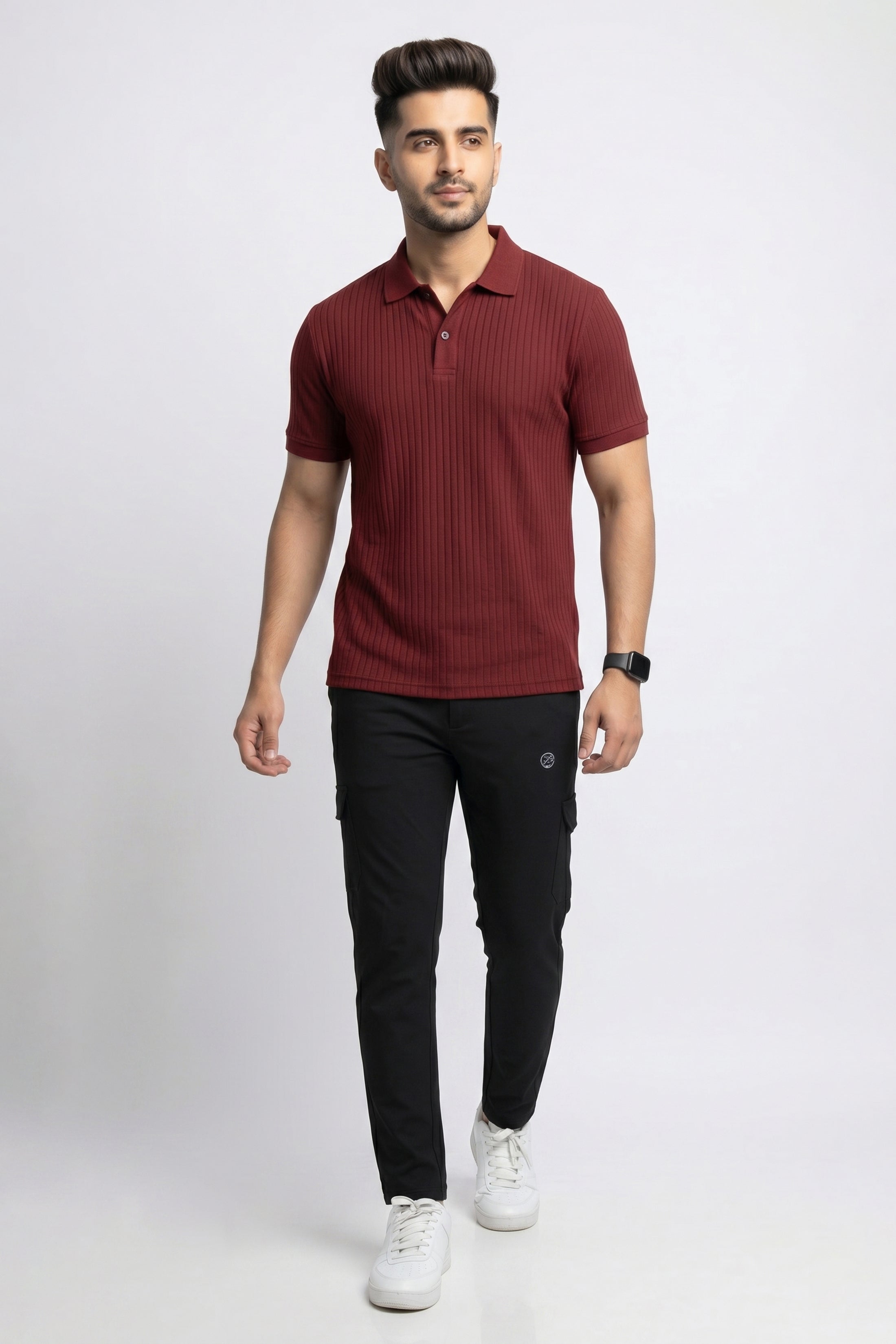 Imported Pro Elite Tracksuit - Wafle Net Maroon Polo + Excutive Woven Black Tery Treouser