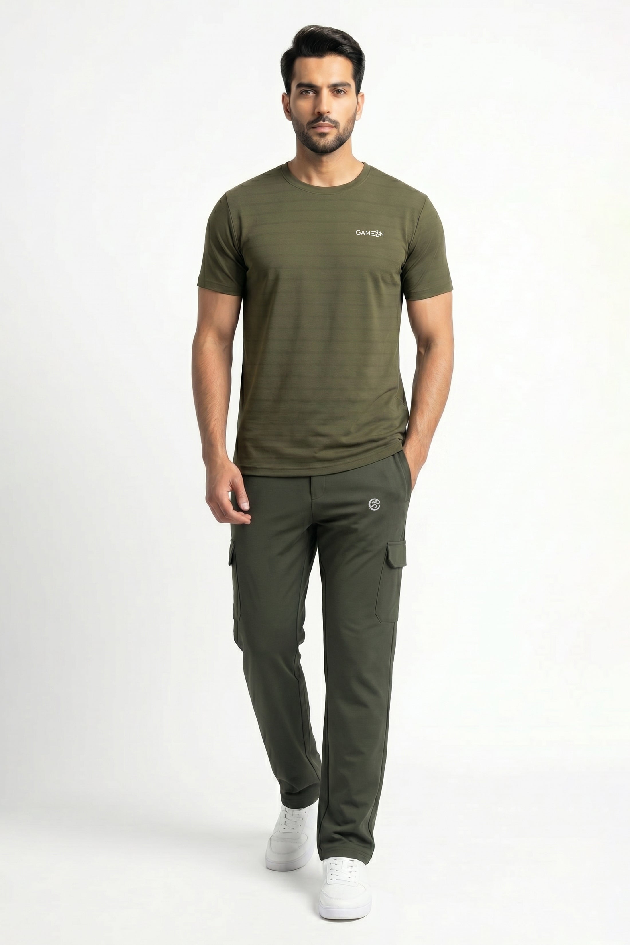 Imported HydroTrek Set -Premium Woven Olive Tery Trouser + Bee Mash Excutive Olive Polyester Shirt