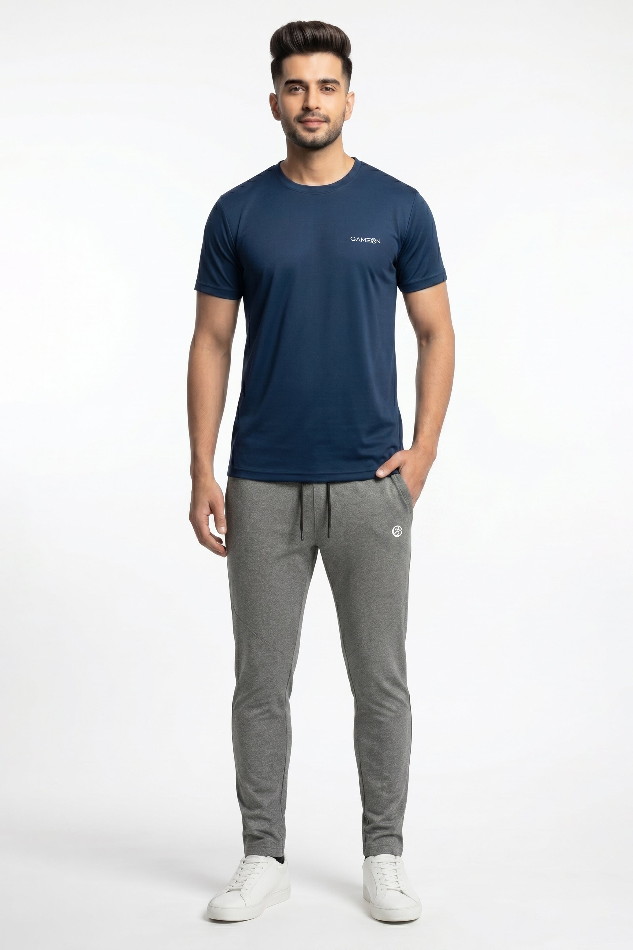 Imported Classic FlexWear Set - Premium Ball Mash Blue Polyester Shirt + Imported Light Gray BD Lecra Trouser