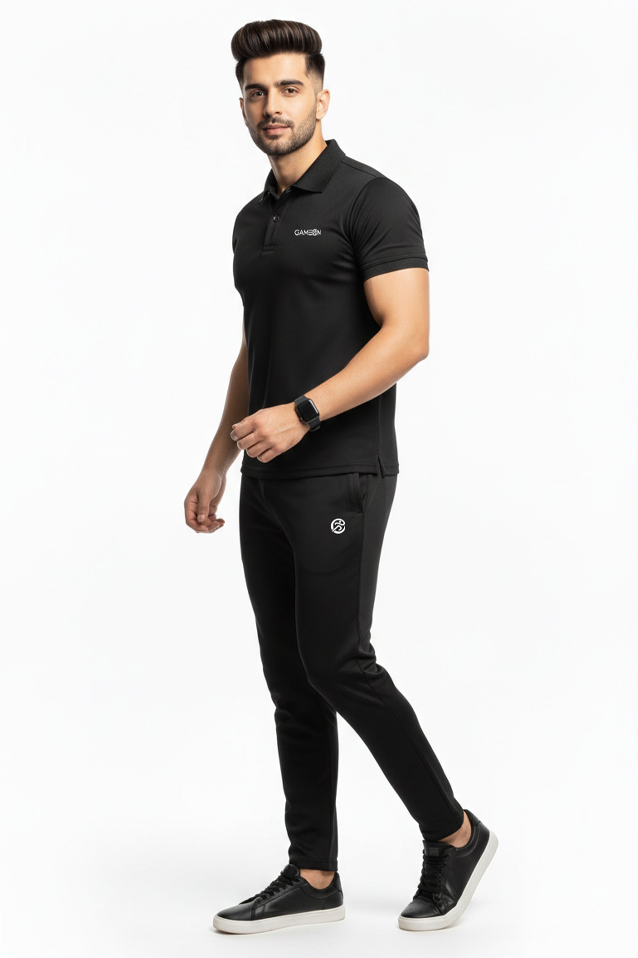 Casual Black Tracksuit Set - Premium Plain Black Polyester Track Suit Set