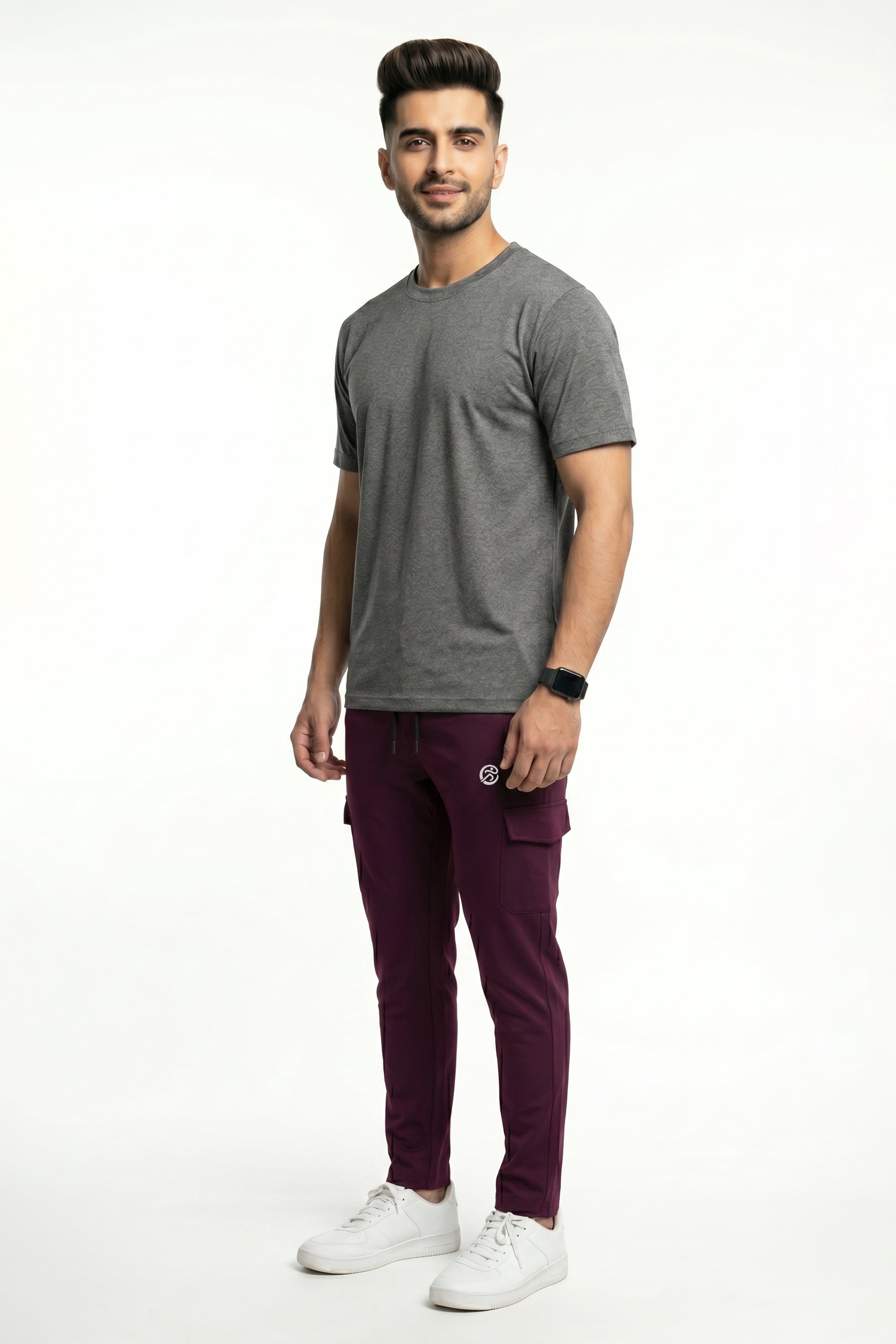 Imported  Performance Tracksuit -  Micro Strech Maroon Trouser - Imported Light Gray Polyester Shirt
