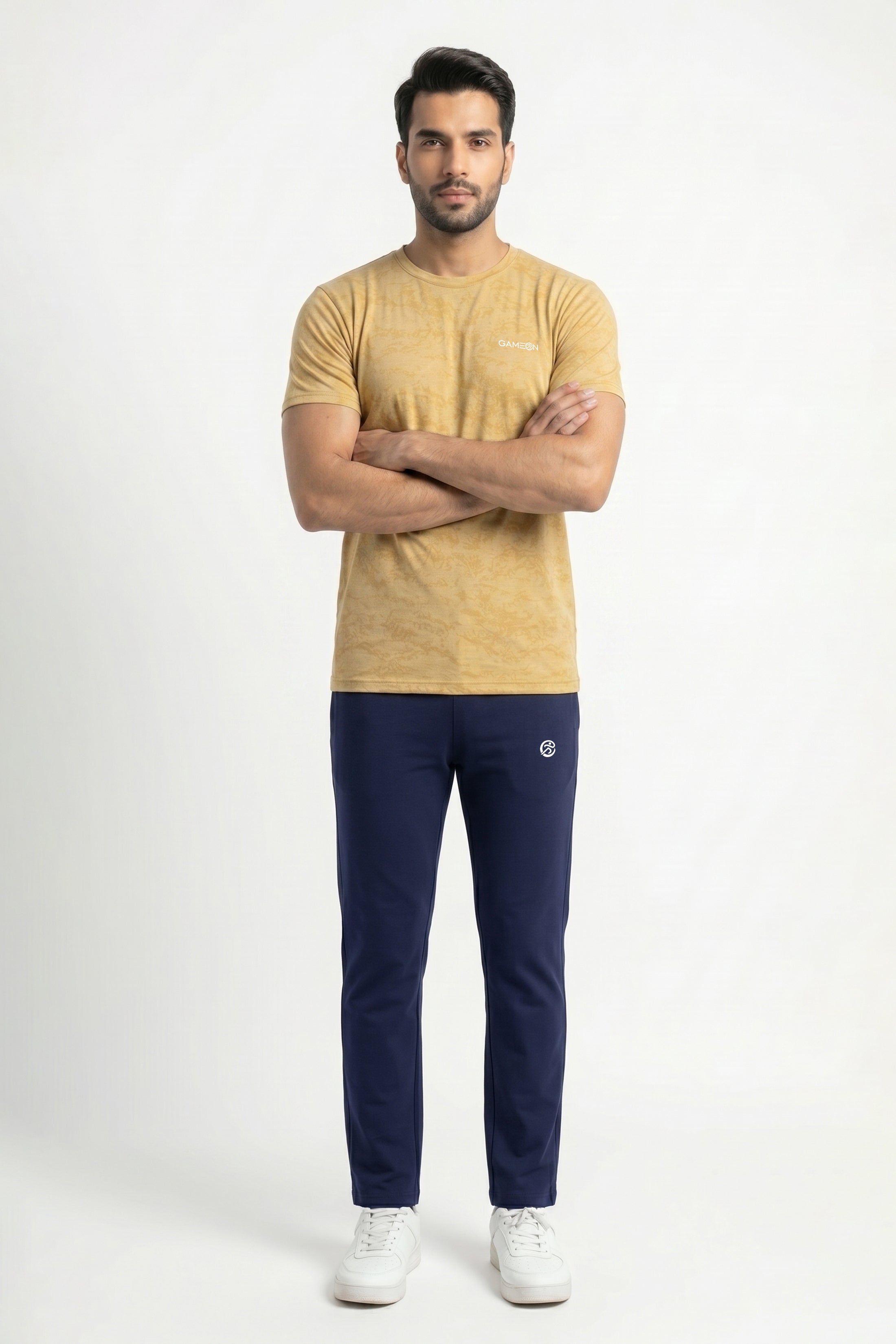 Imported SandStorm Active Set - Premium Nod Mash Sand Tone Polyester Shirt + Excutive Plain Blue Tery Trouser