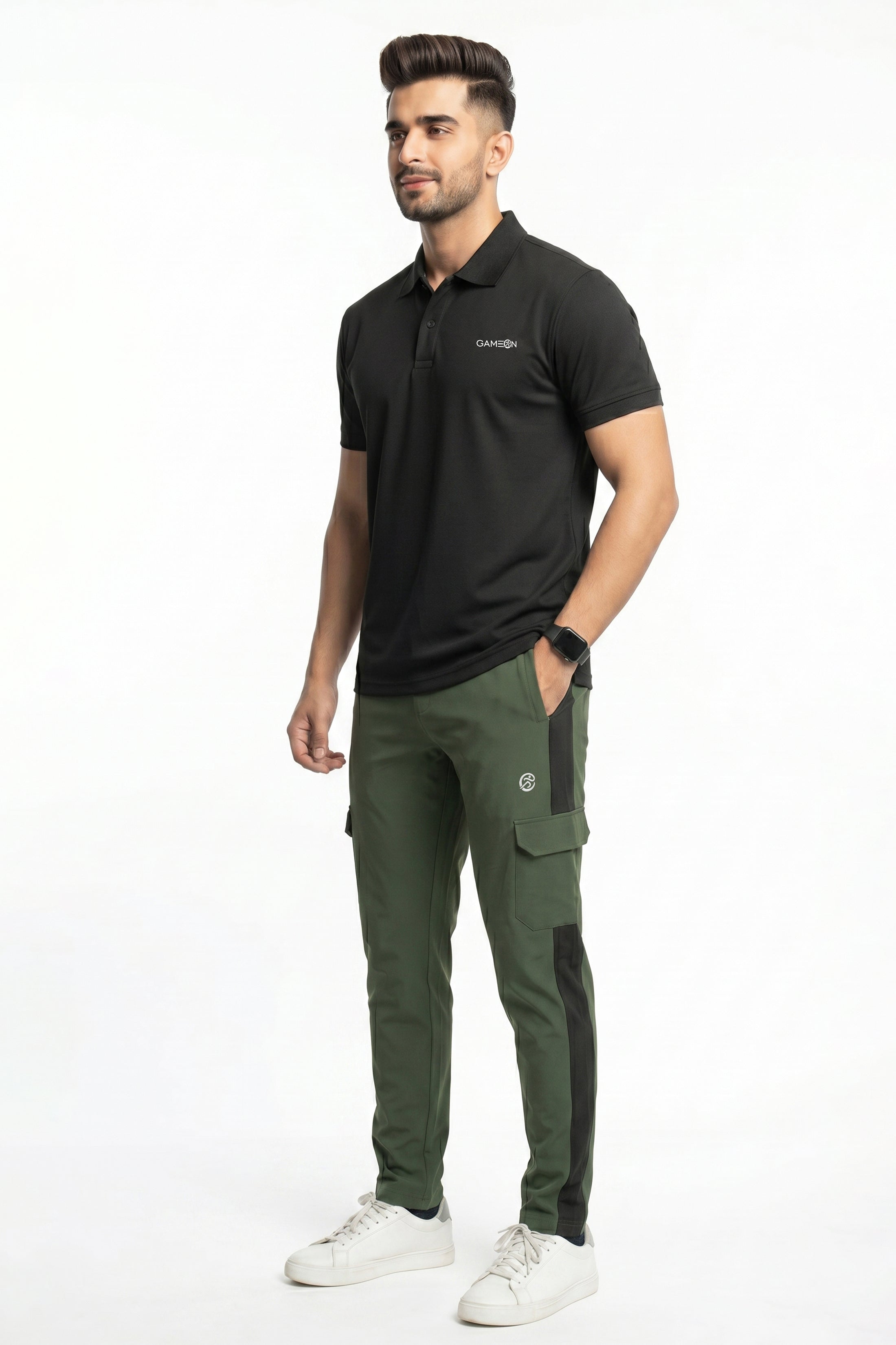 Ellite PowerStride Tracksuit - Imprted Olive & Black BD Lecra Trouser + Wafle Net Textured Black Polyester Shirt