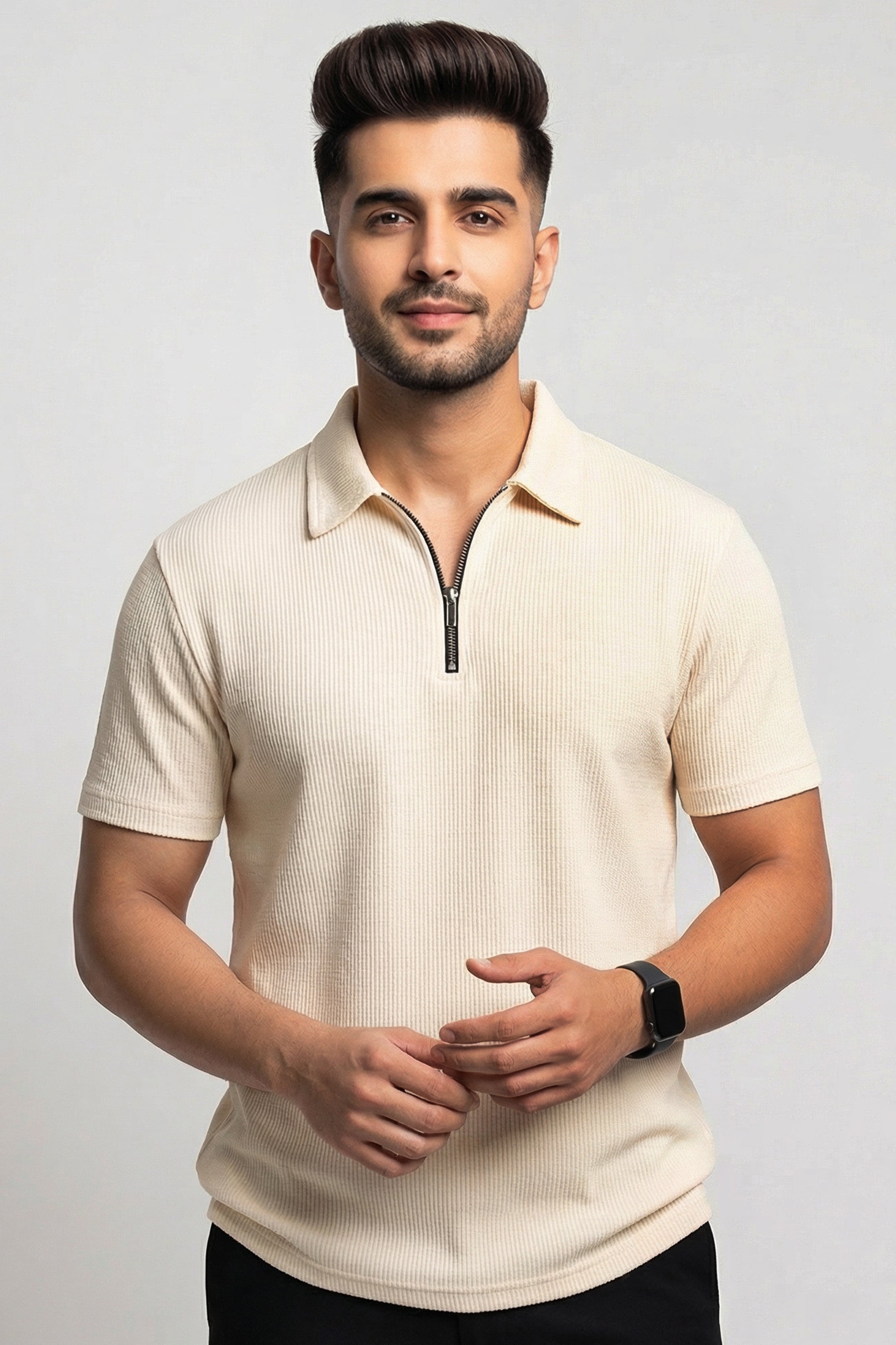 Cream Zipper Polo: The Perfect Blend of Comfort & Style