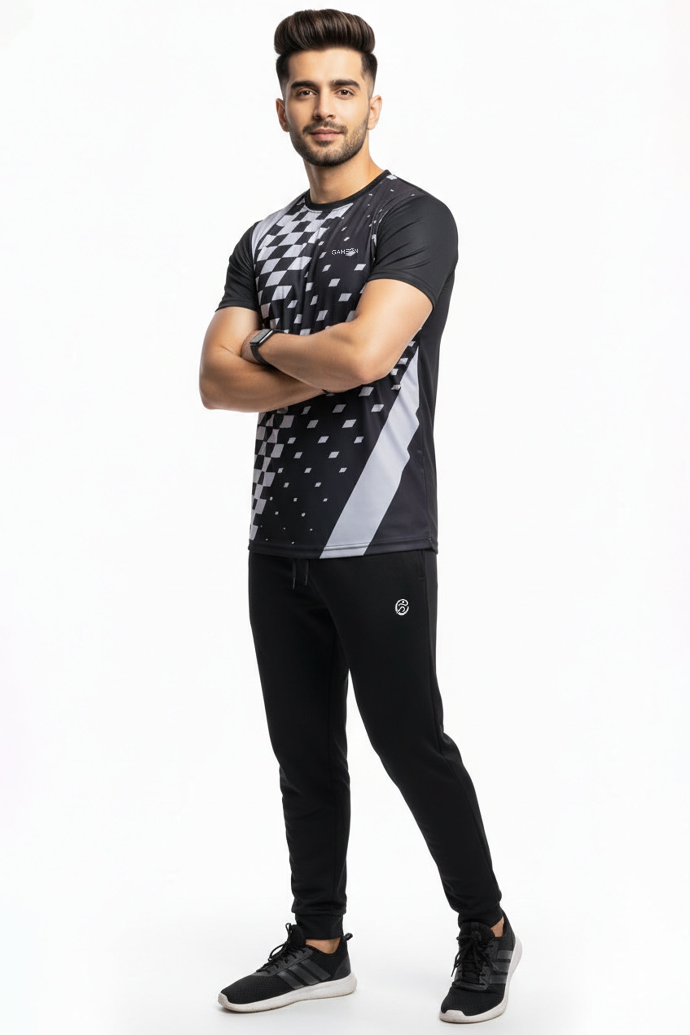 Modern Vibe Tracksuit – Premium Polyester Plain Black Trouser + Sliver and Black Sublimation Shirt