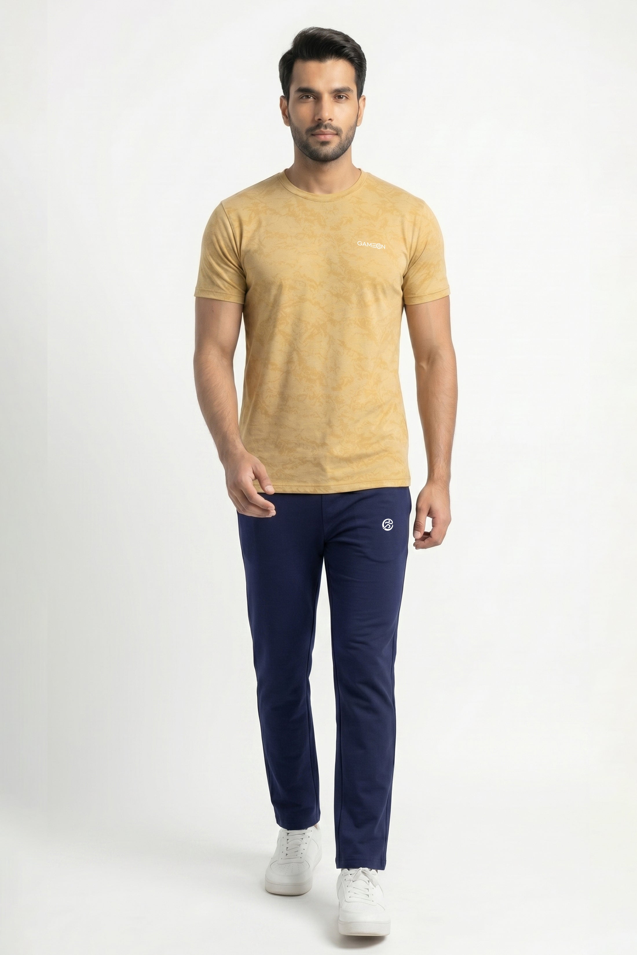 Imported SandStorm Active Set - Premium Nod Mash Sand Tone Polyester Shirt + Excutive Plain Blue Tery Trouser