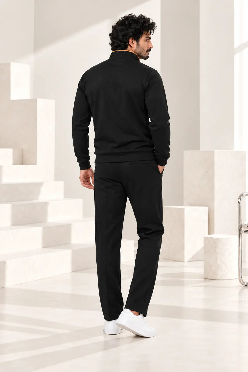 Black Amber Men's Fleece Tracksuit - Black & Camel