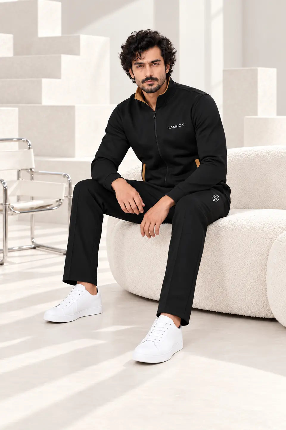 Black Amber Men's Fleece Tracksuit - Black & Camel