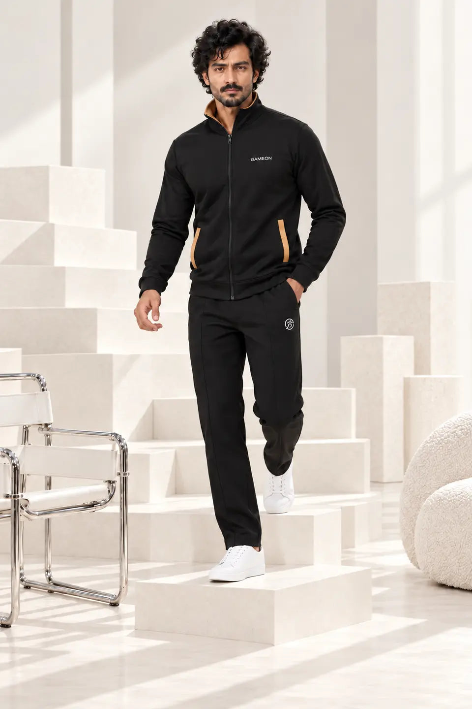 Black Amber Men's Fleece Tracksuit - Black & Camel