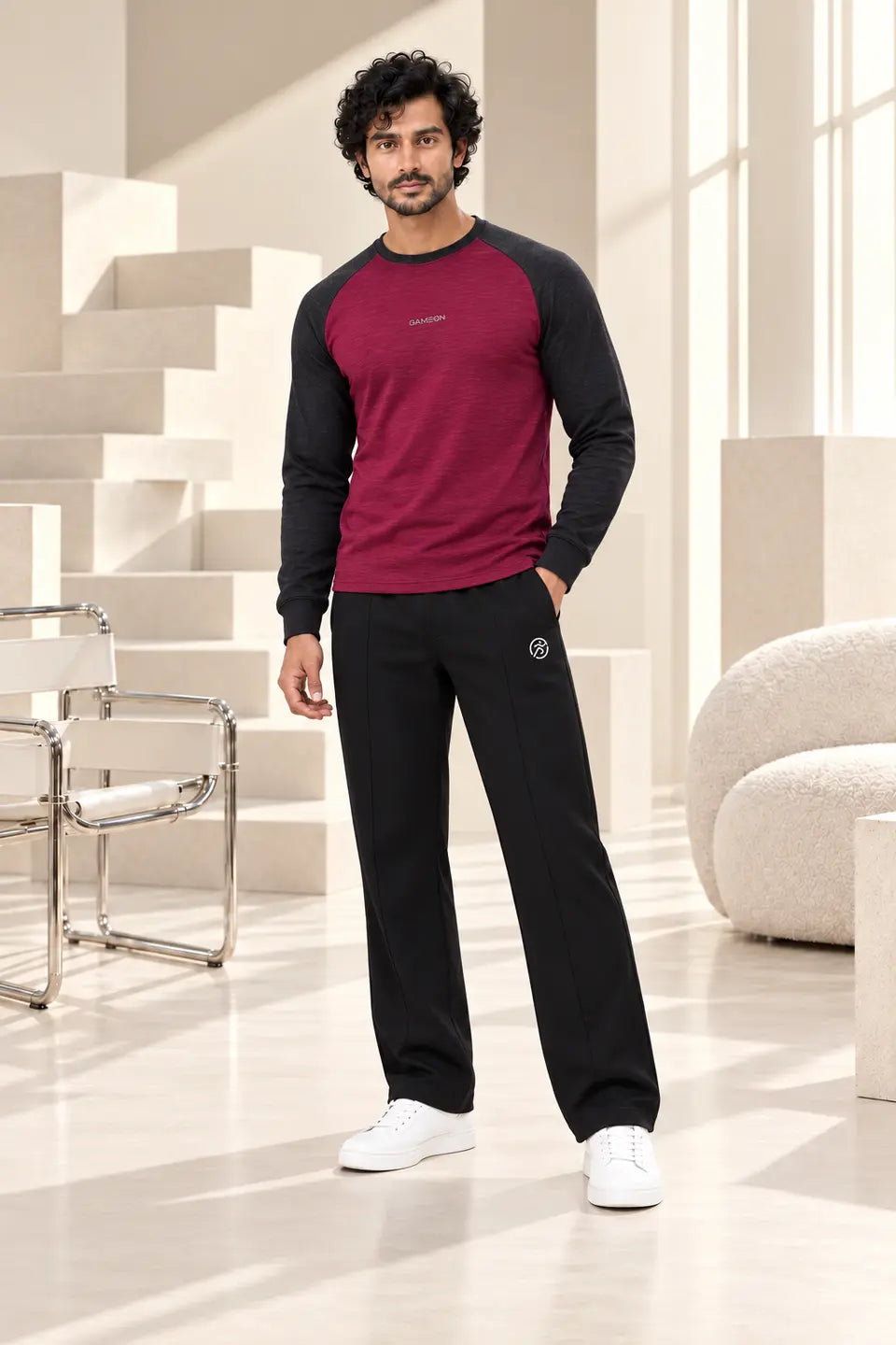 Burgundy Pulse – Men’s Cationic Shirt & Straight-Fit Trouser Set