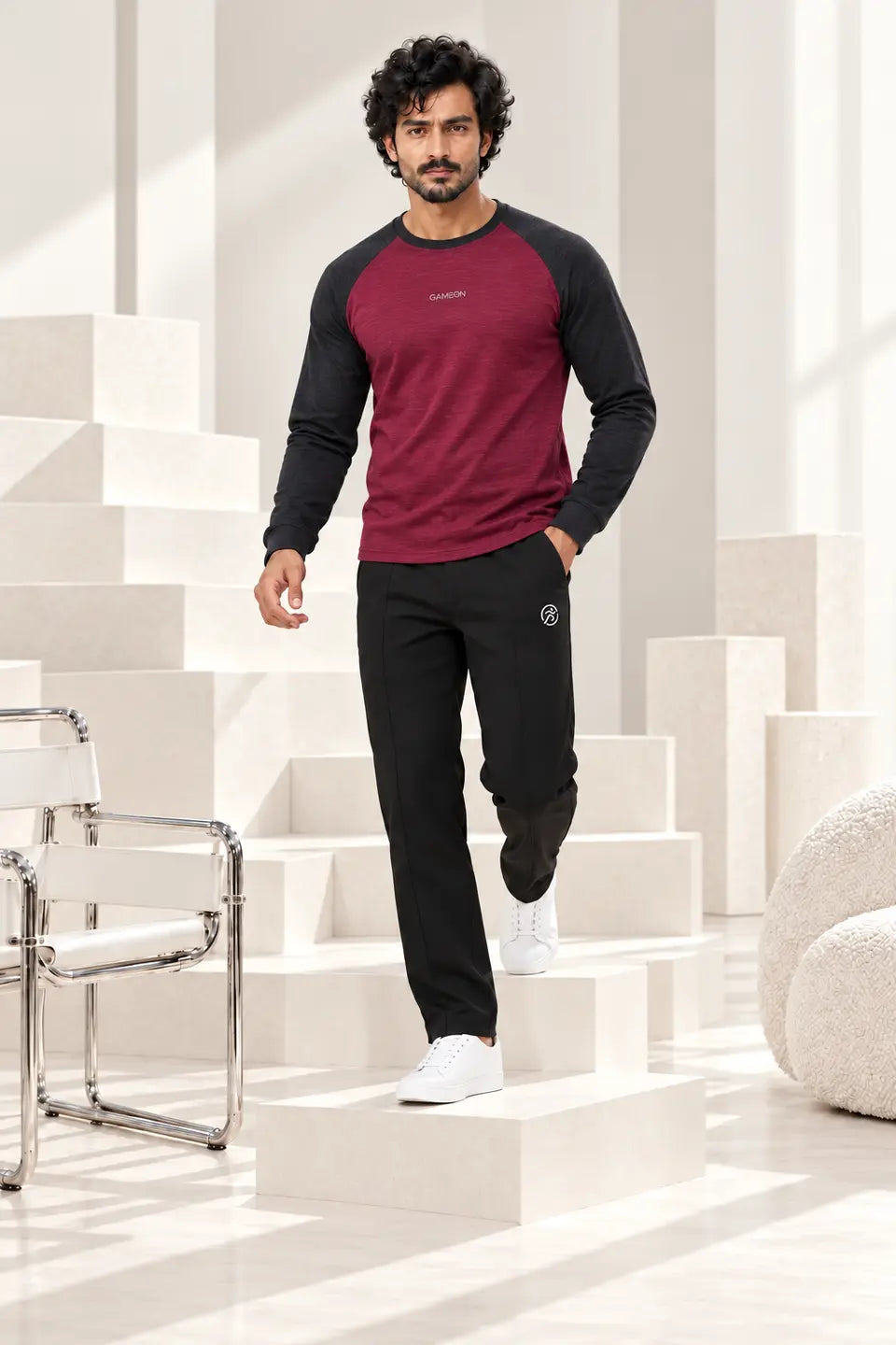 Burgundy Pulse – Men’s Cationic Shirt & Straight-Fit Trouser Set