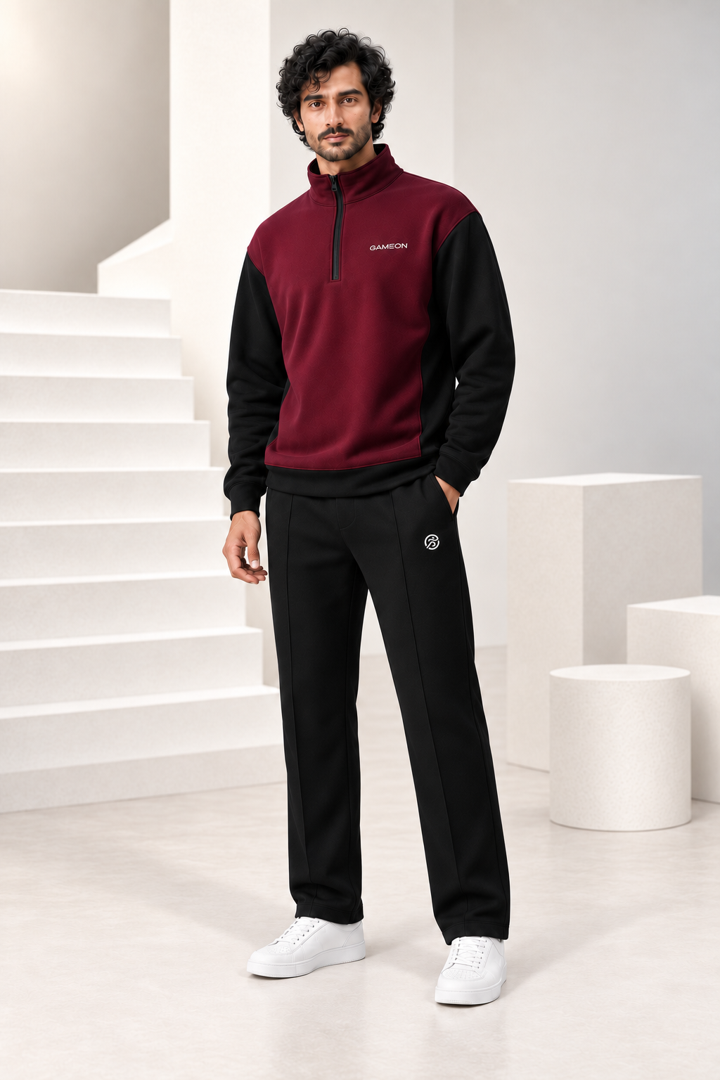 Burgundy Edge Men's Fleece Tracksuit - Burgundy & Black
