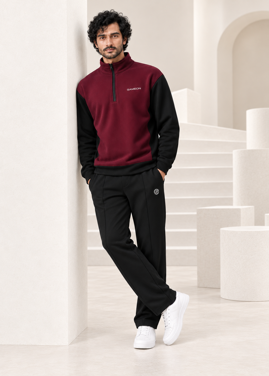 Burgundy Edge Men's Fleece Tracksuit - Burgundy & Black