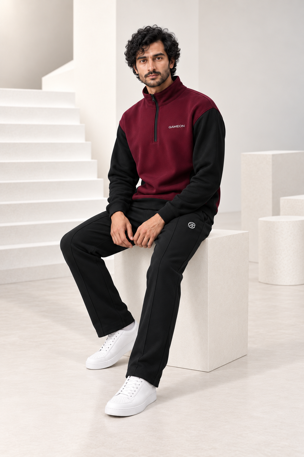 Burgundy Edge Men's Fleece Tracksuit - Burgundy & Black